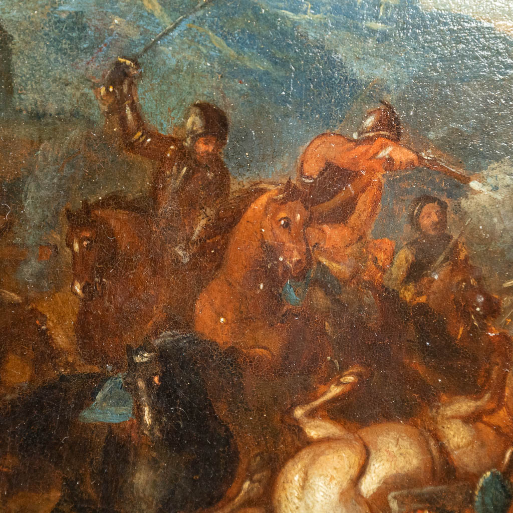 Jacques COURTOIS (1621-1676) A pendant painting of a battle scène with horses. (24 x 21 cm)