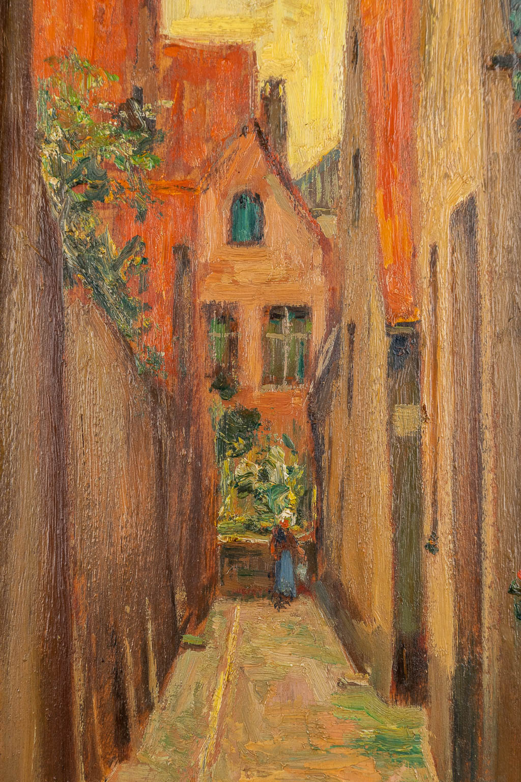 Pieter STOBBAERTS (1865-1948) 'Vette Vispoort, Brugge' oil on board. (W:18 x H:56 cm)