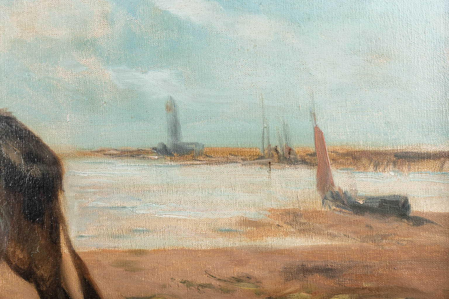 Henry SCHOUTEN (1857/64-1927) 'Ezels op het strand', olie op doek. 