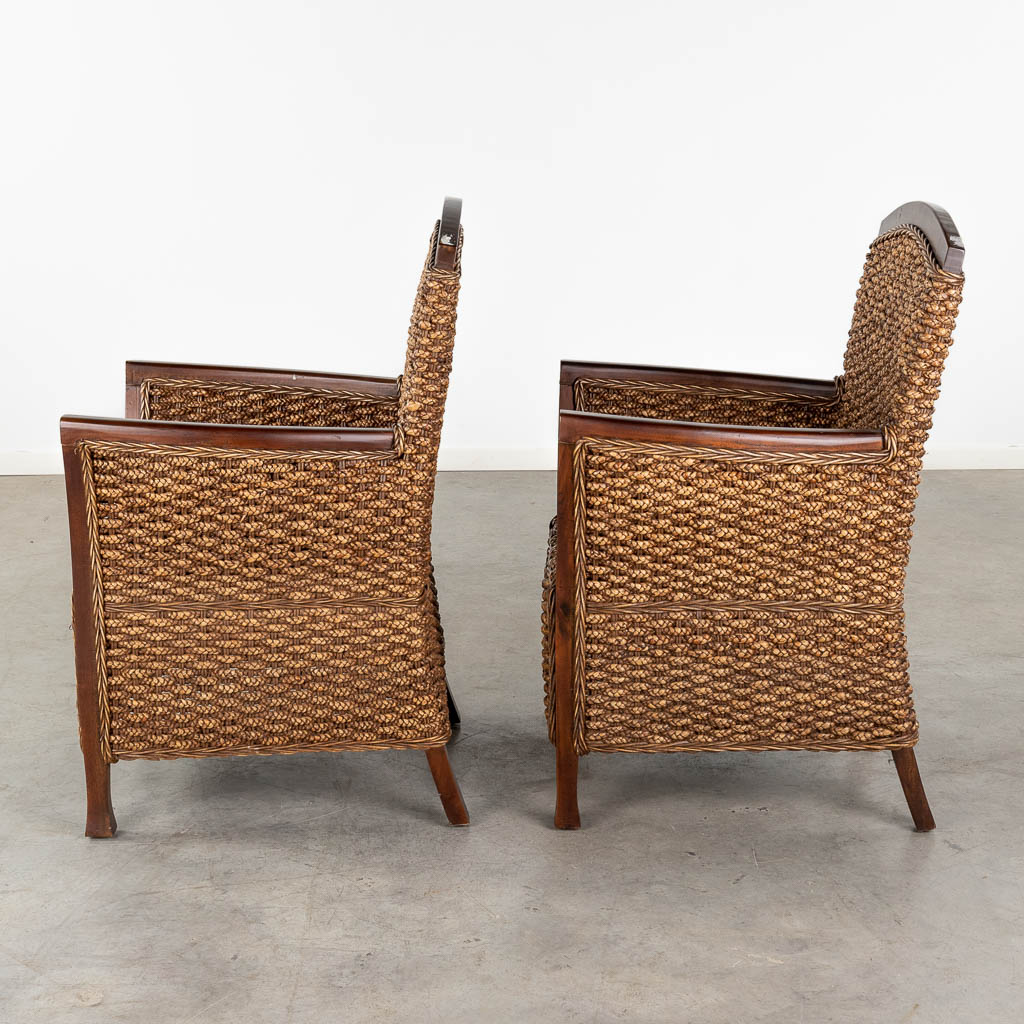 A pair of armchairs with thick caning, 20th C. (D:57 x W:64 x H:75 cm)