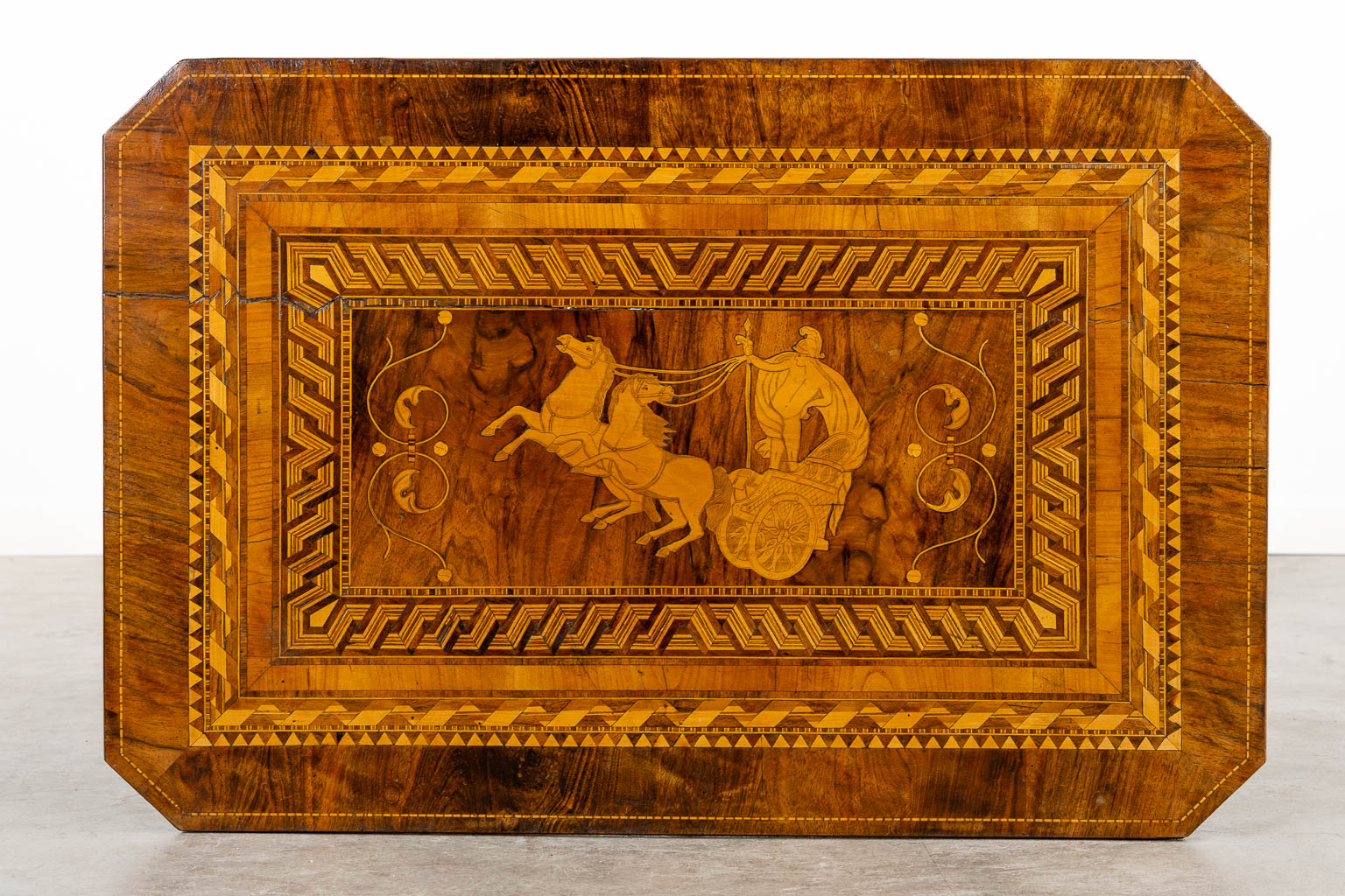 A side table, marquetry inlay with a 