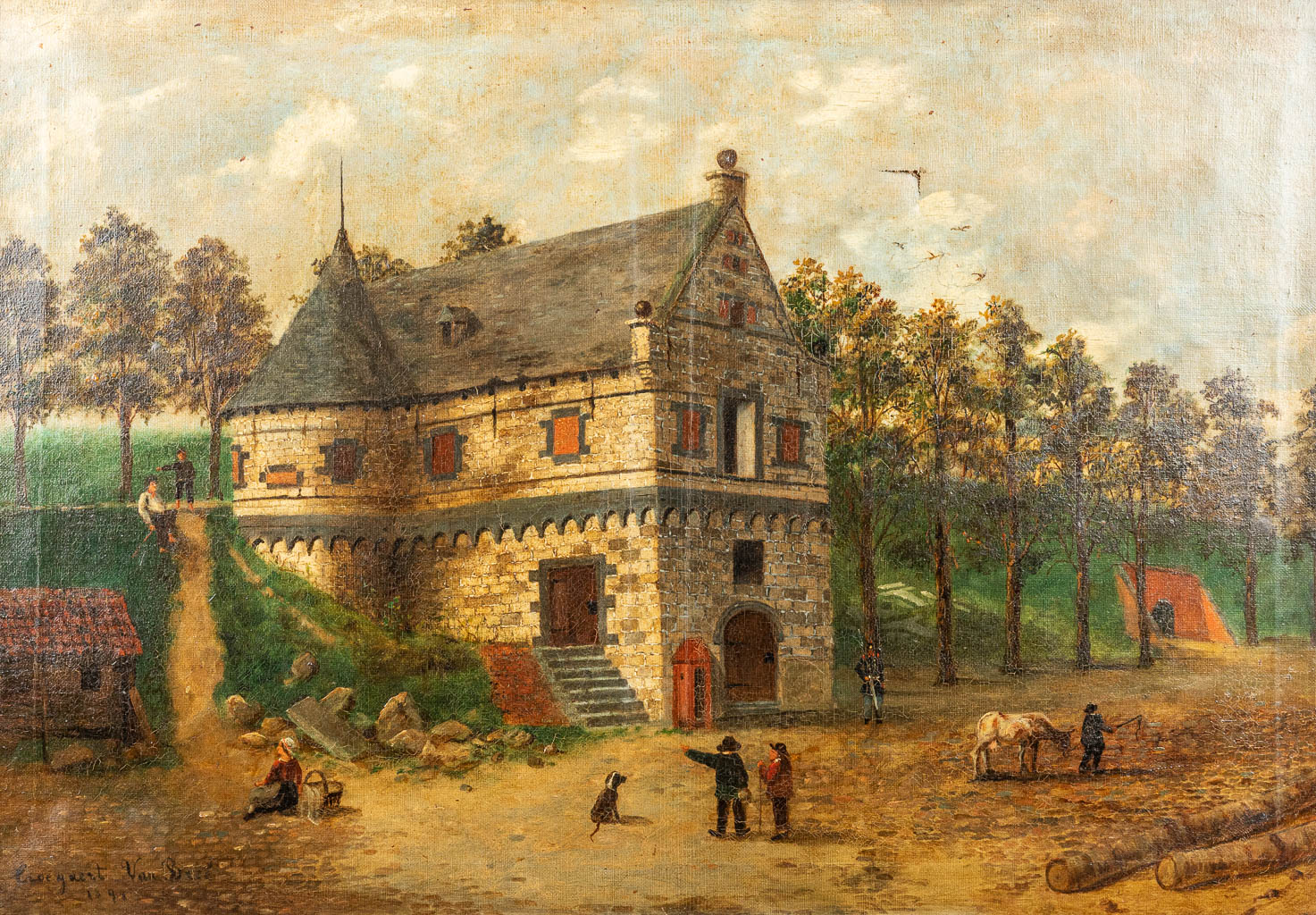 Jan Jacob CROEGAERT VAN BREE (1818-1897) 'Tolhuis' een schilderij, olie op doek. (66 x 48 cm)