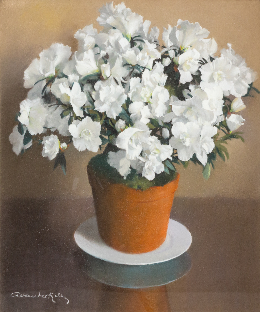 Auguste VAN DER KELEN (1915-1991), een bloemenschilderij, Mixed media op papier. 