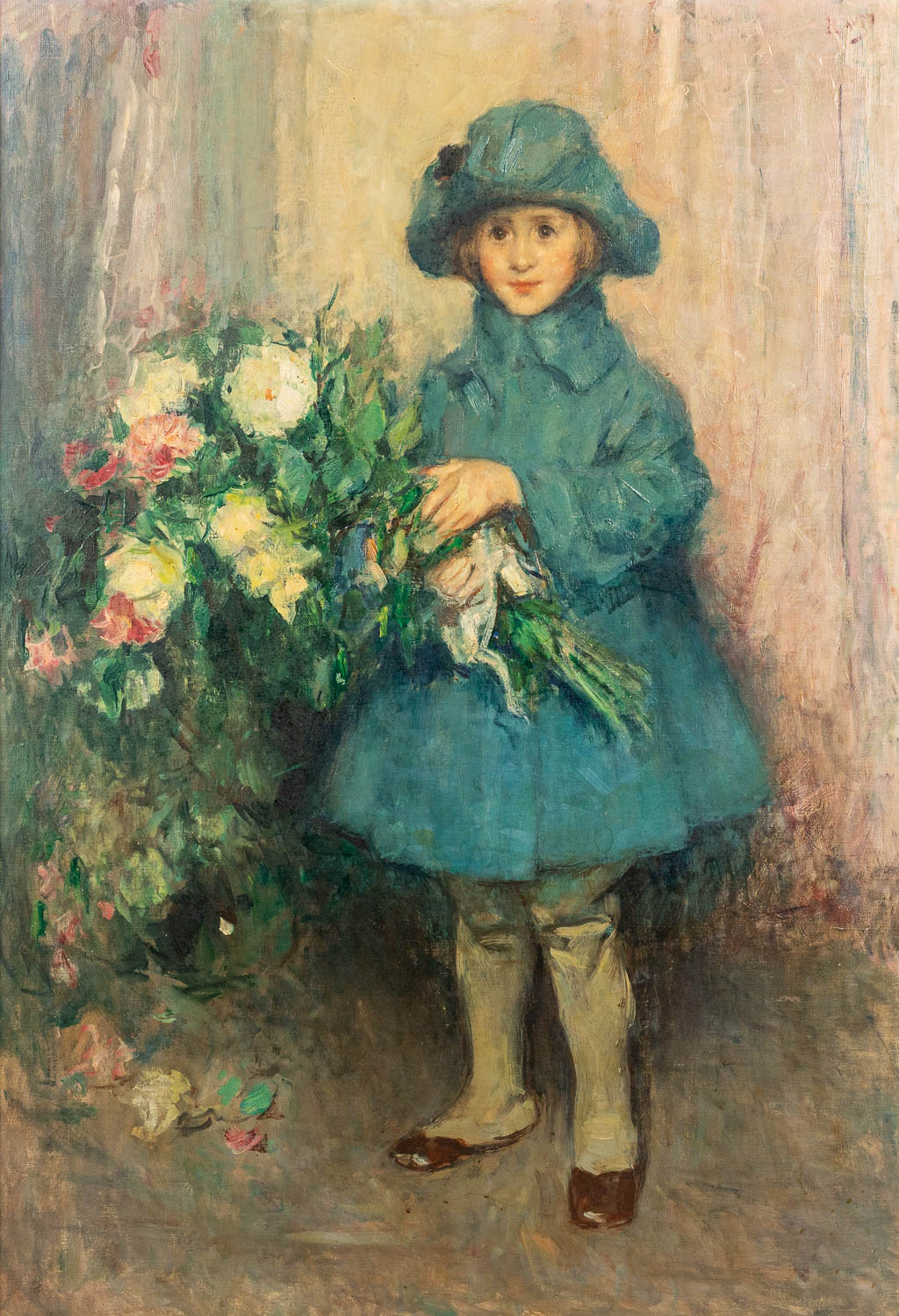 Jean LAUDY (1877-1956) 'Portret van een meisje' een schilderij, olie op doek (89 x 128 cm)