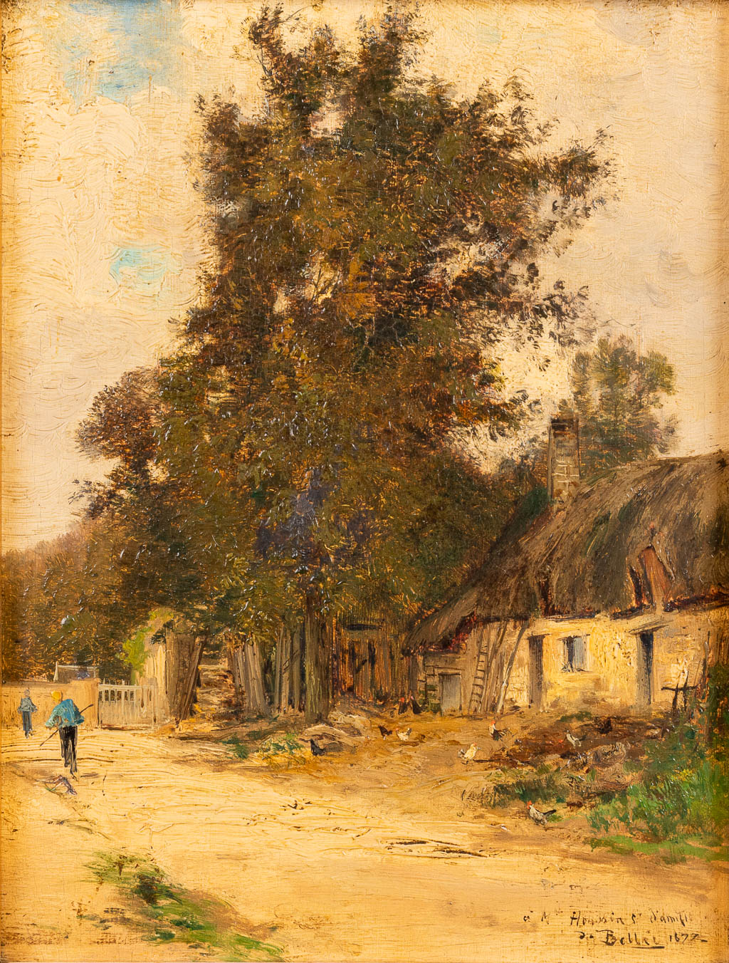 De BELLIS (XIX) 'The Farmhouse', oil on panel. 1877 (W:18 x H:24 cm)