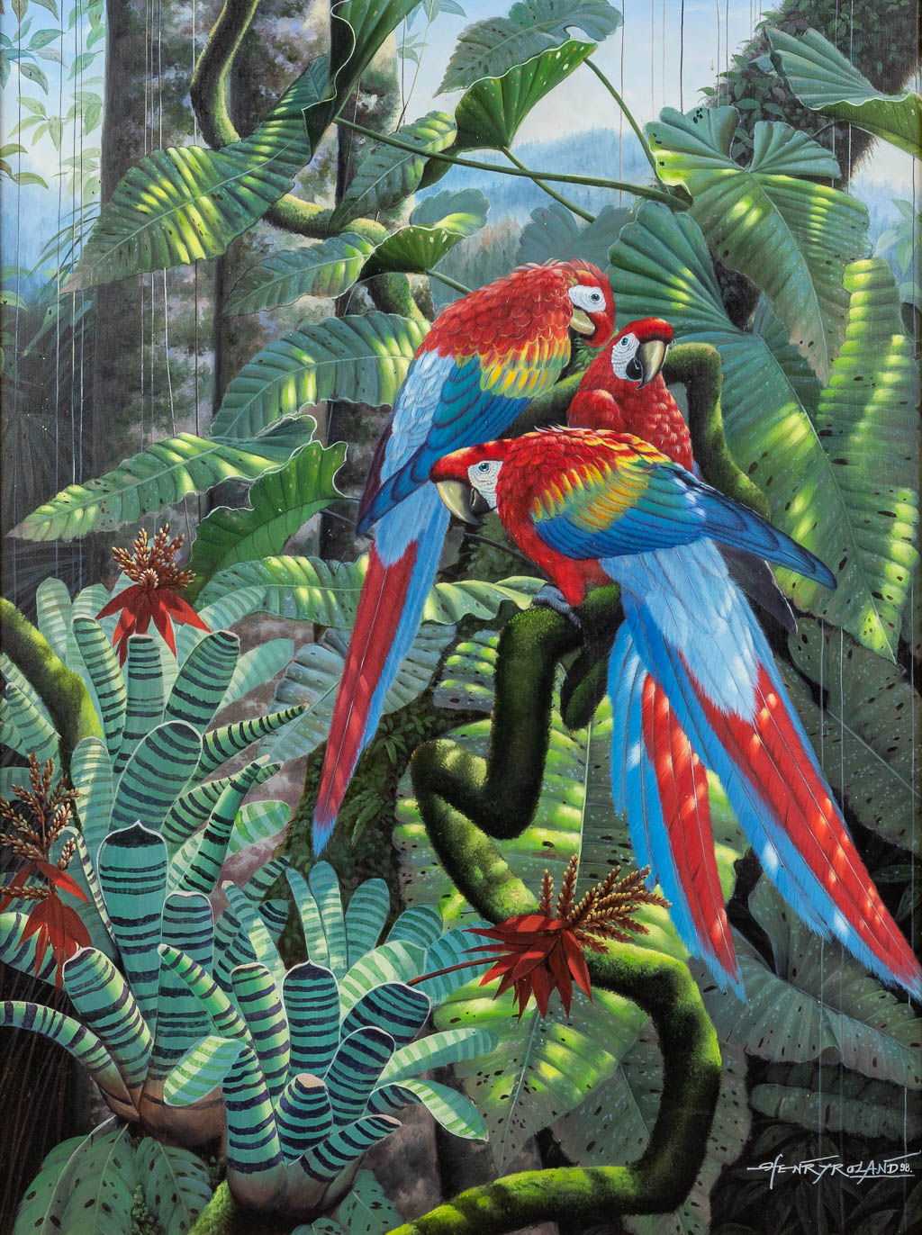 Henry ROLAND (1919-2000) 'Parrots' oil on canvas. 1998 (W:75 x H:100 cm)