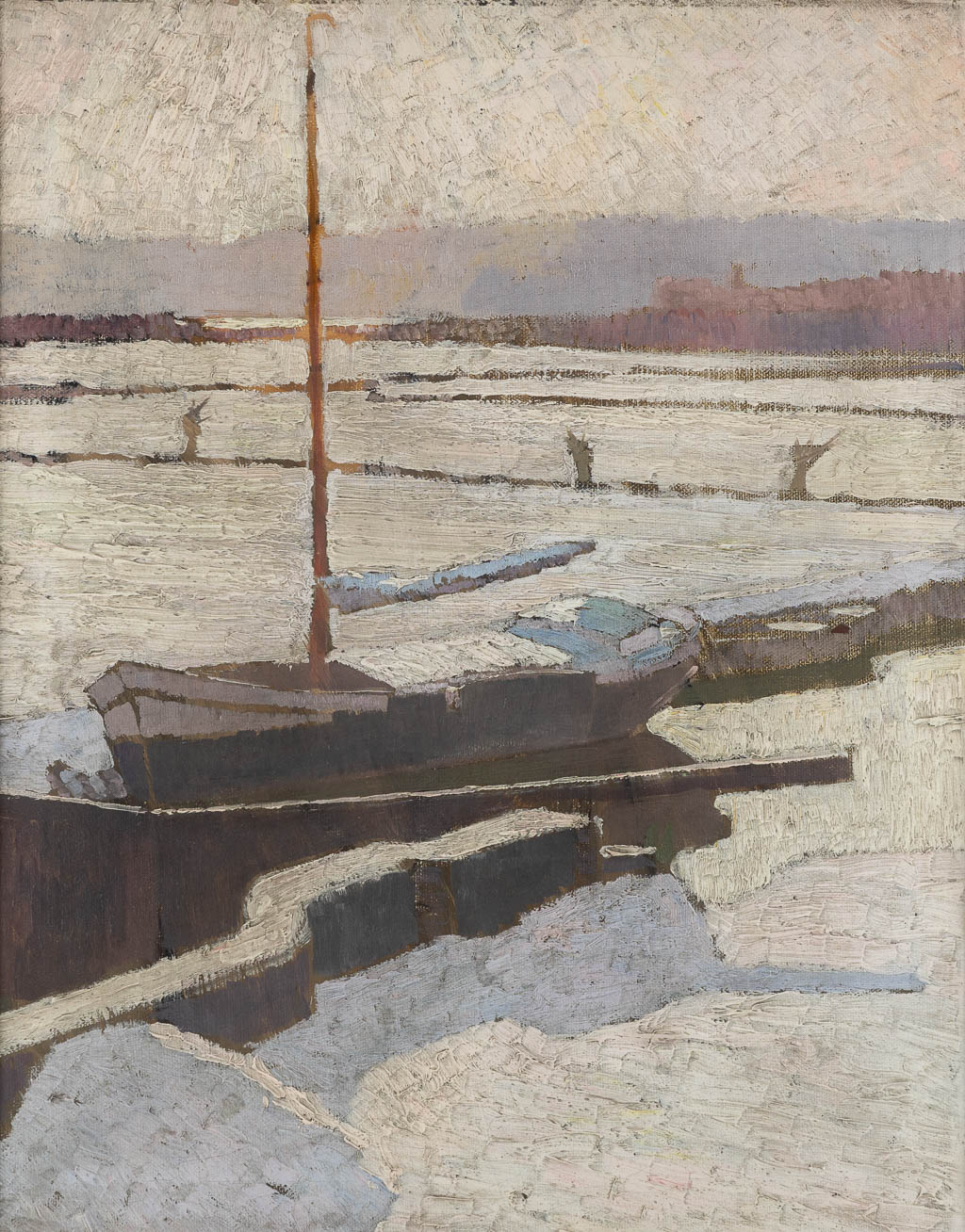  Tony VAN OS (1886-1945) 'Sneeuwlandschap met een schip'.