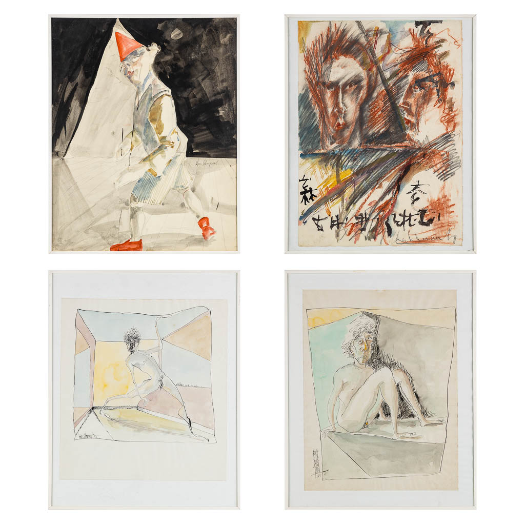 Koen SCHERPEREEL (1961-1997) 'Vier tekeningen' potlood en gouache op papier. (W:39 x H:49 cm)