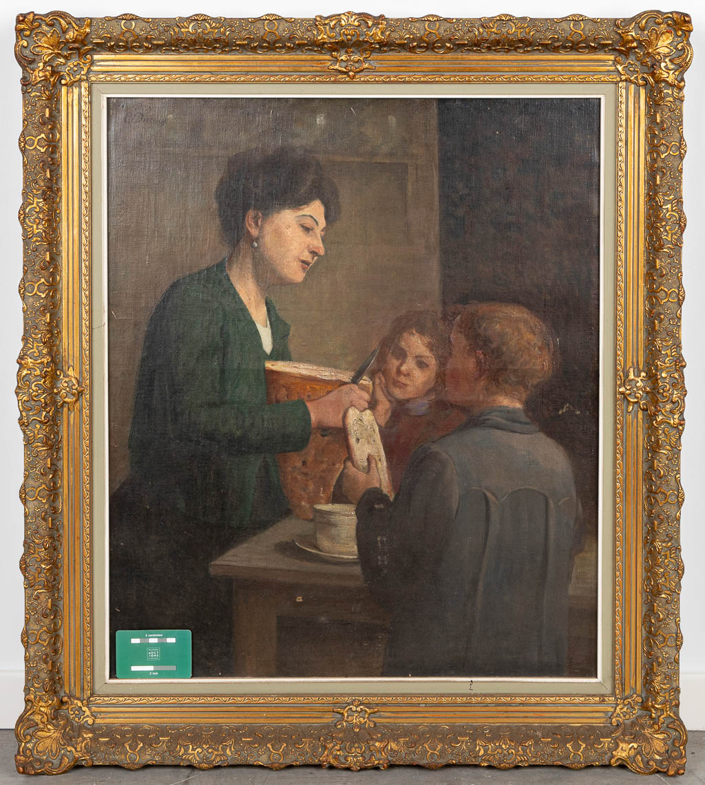 C. DUCOIN (XIX-XX) 'Het Ontbijt' een schilderij, olie op doek. (57 x 66 cm)