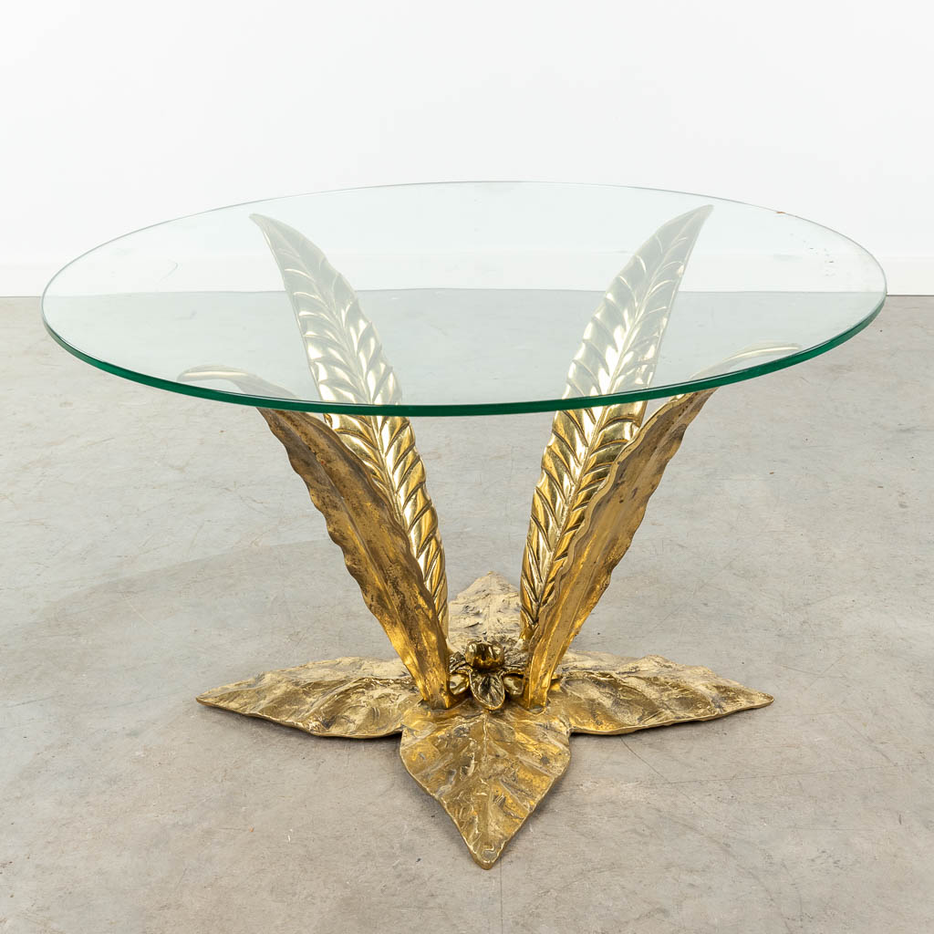  Een salontafel gemaakt uit brons en glas, Hollywood Regencystijl (45 x 75cm)