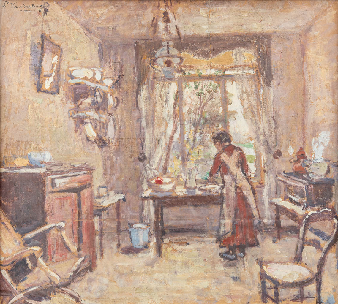 Lucien VAN DER BORGHT (XX) 'Interior View' a painting, oil on paper. (47 x 42 cm)