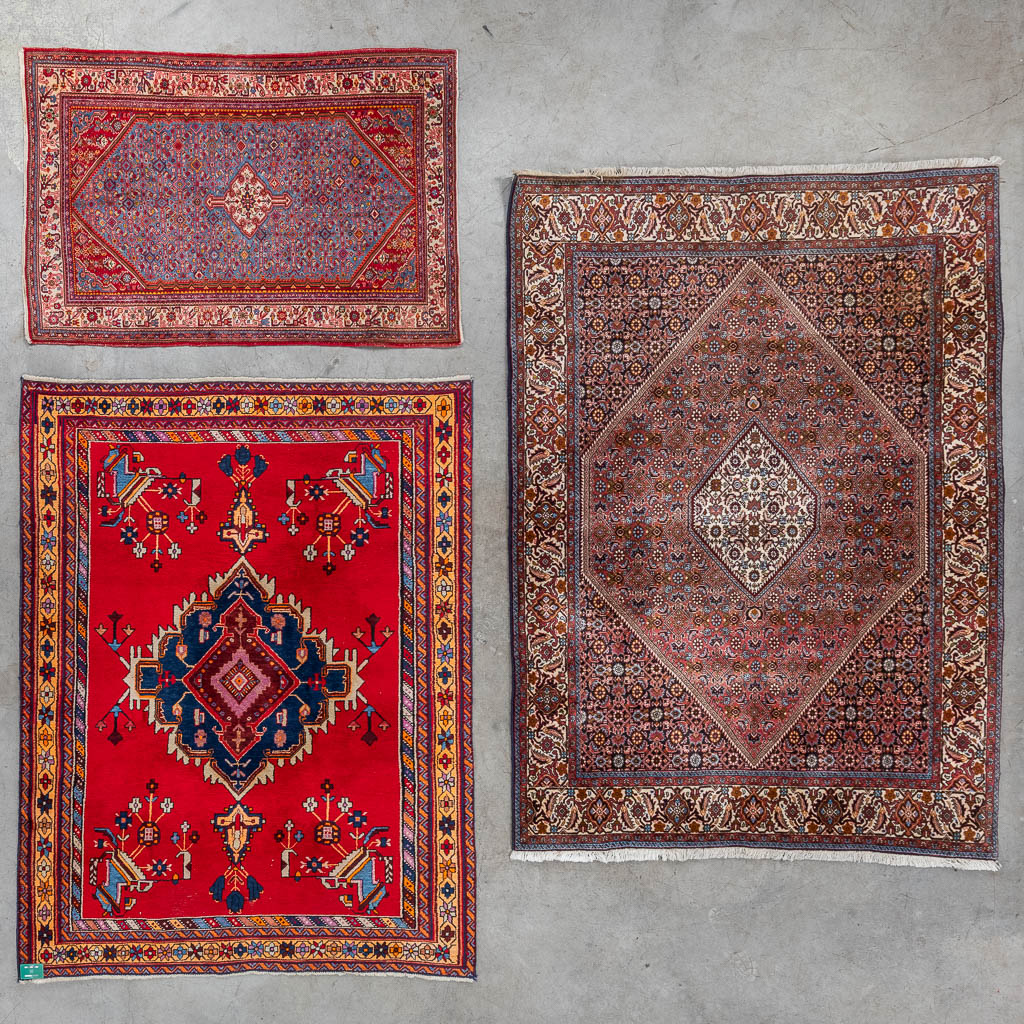 Drie Oosterse handgeknoopte tapijten, Bidjar & Kashan. (D:242 x W:170 cm)