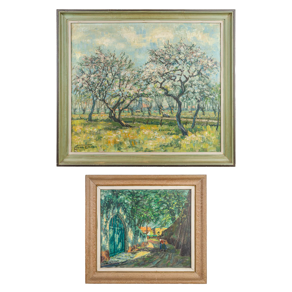 Léo VAN DER SMISSEN (1900-1966) 'De Boomgaard' & 'Engels Klooster, Brugge' olie op doek. (84 x 74 cm)
