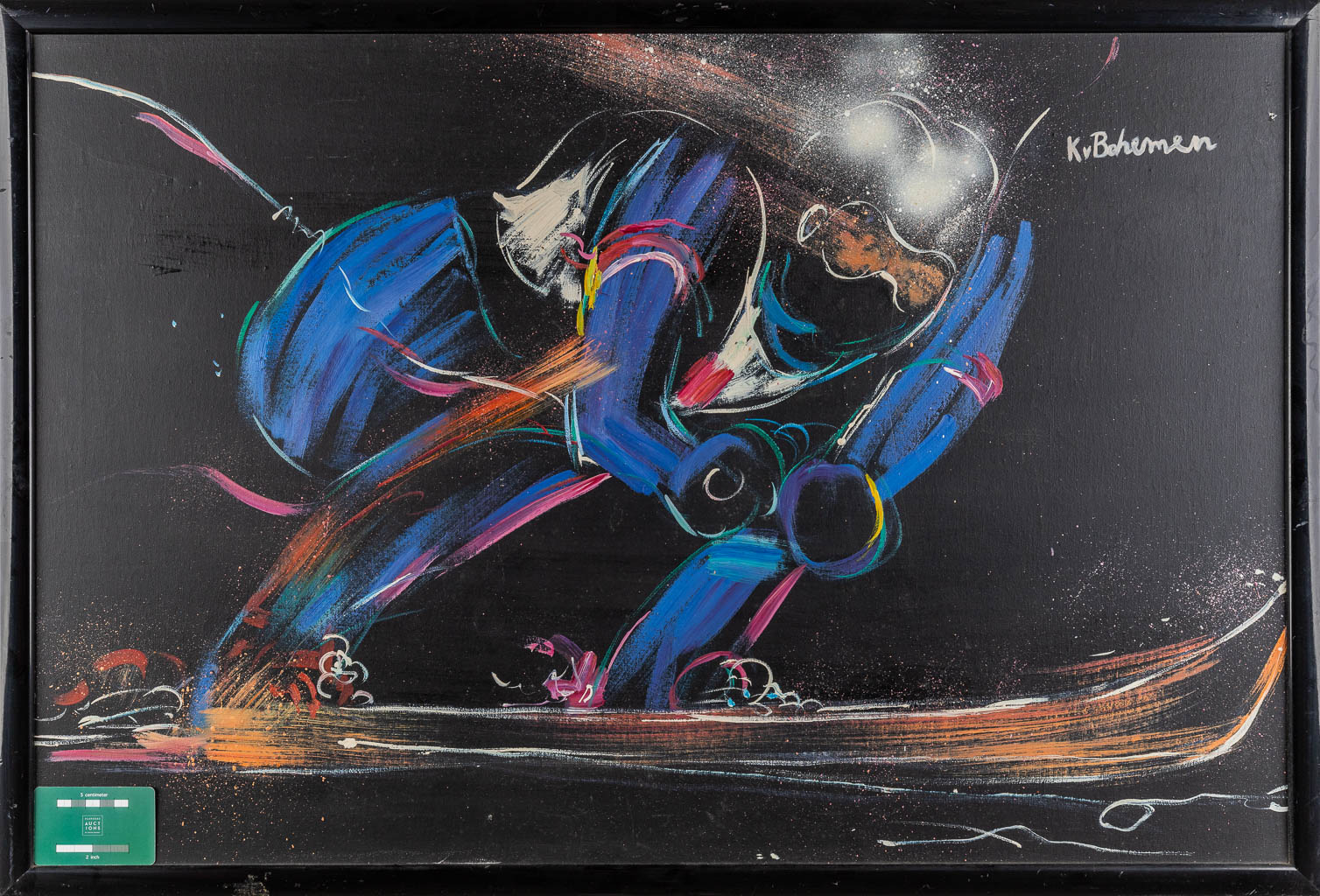 Kees VAN BOHEMEN (1928-1985) 'Skiër' acryl op doek. (W:89 x H:59 cm)