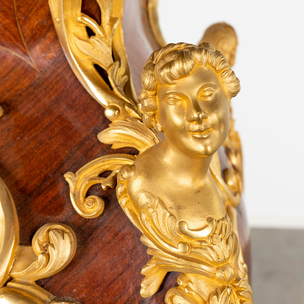 A pedestal, Louis XV style finished with rosewood inlay and mounted with gilt bronze. 19th C. (L: 37 x W: 37 x H: 125 cm)