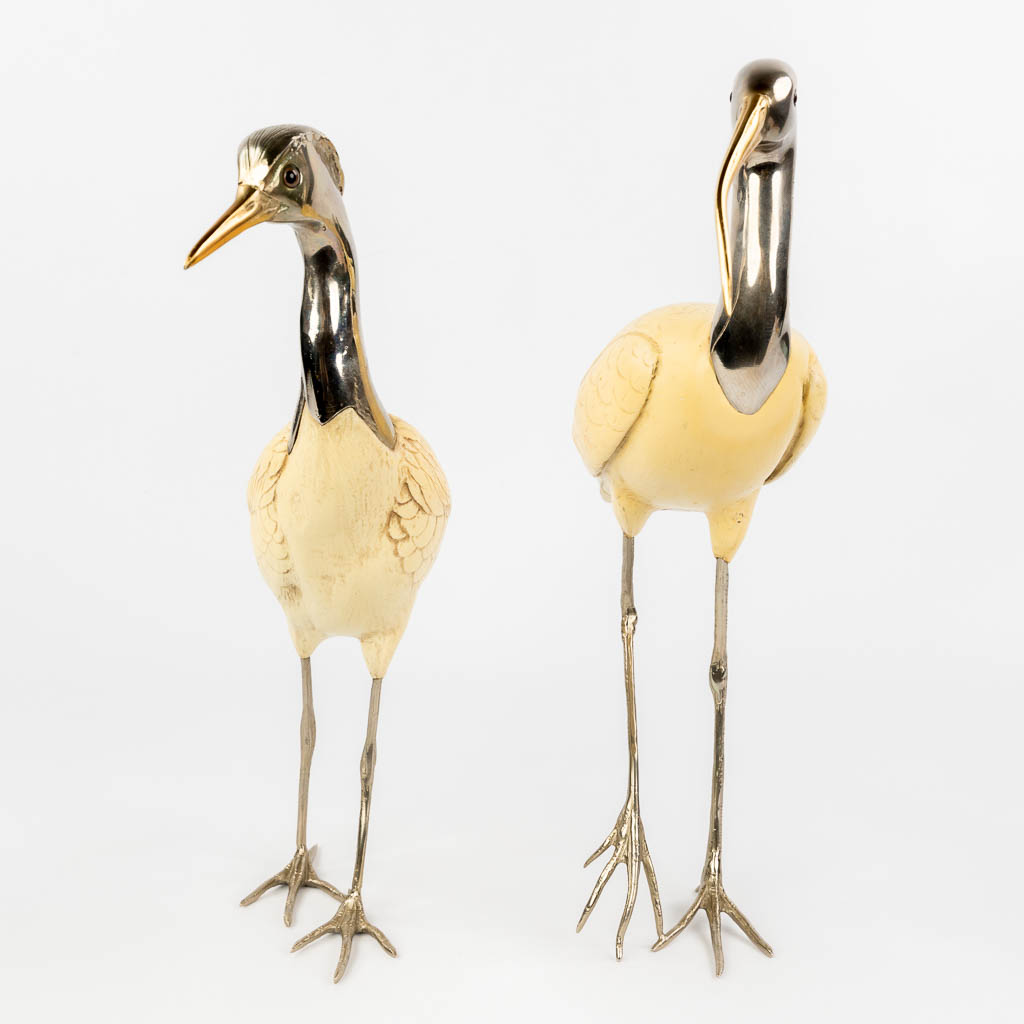 Elli MALEVOLTI (XX) 'Ibis & Vogel' een paar figuren gemaakt uit kunsthars en metaal.