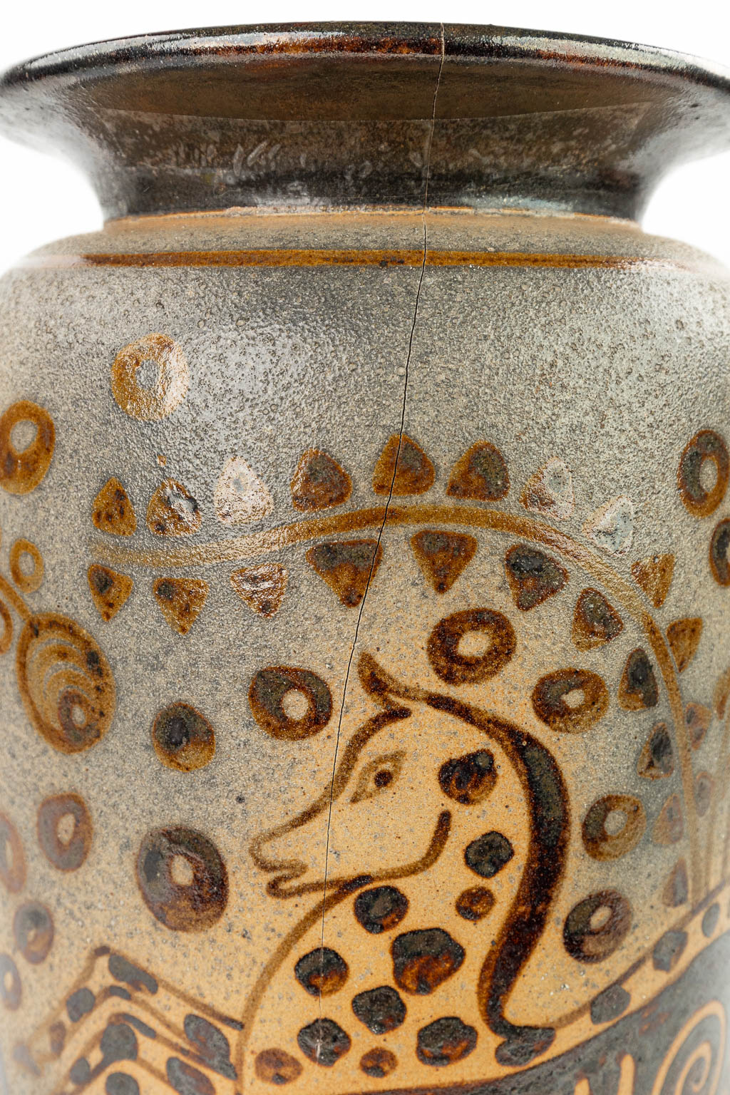 PRIMAVERA (XX) a vase made of grès stoneware and decorated enamel glaze with horses. (H:43cm)