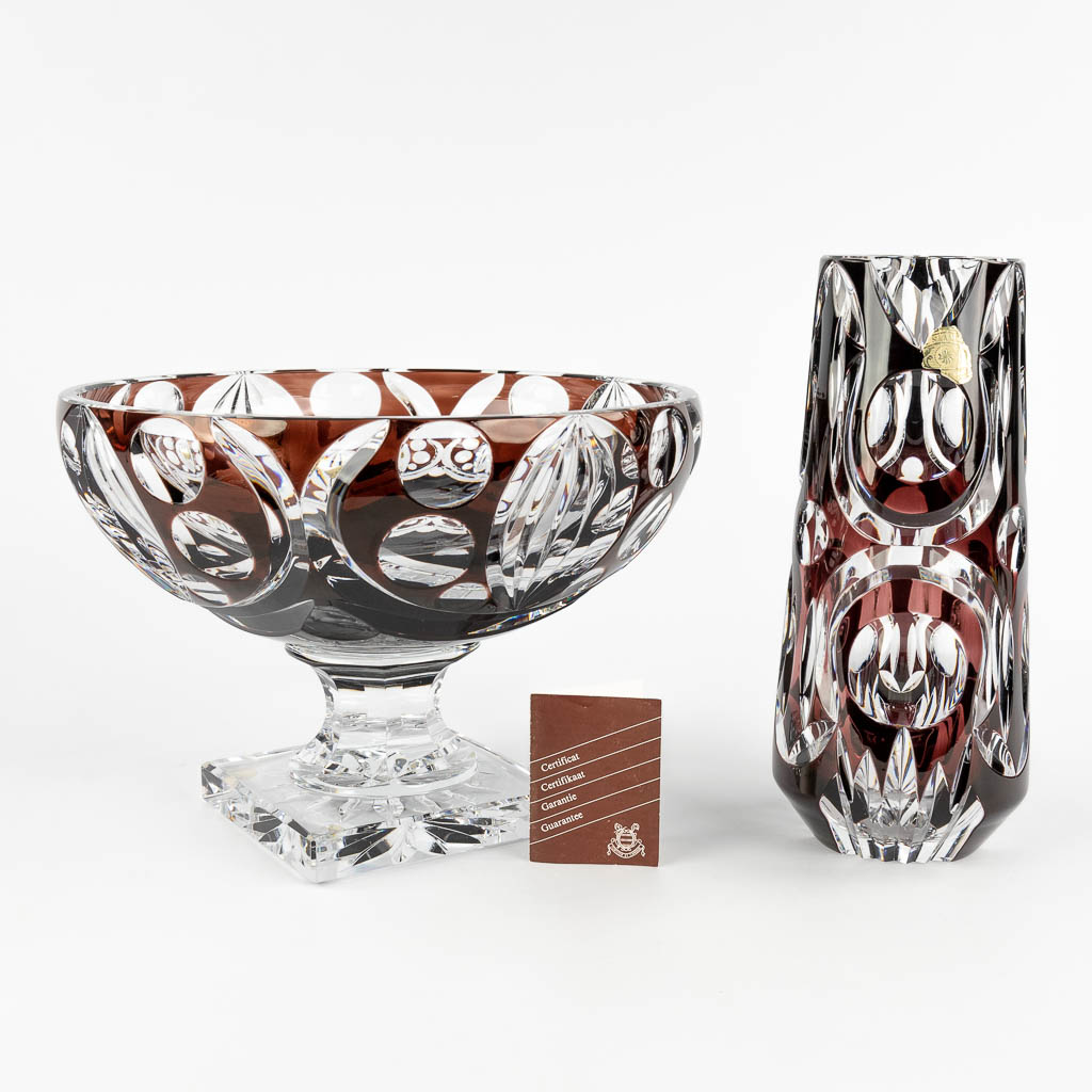 Val Saint Lambert 'Modèle 1925' a vase and bowl on a base. 1986. (H:21,5 x D:30 cm)