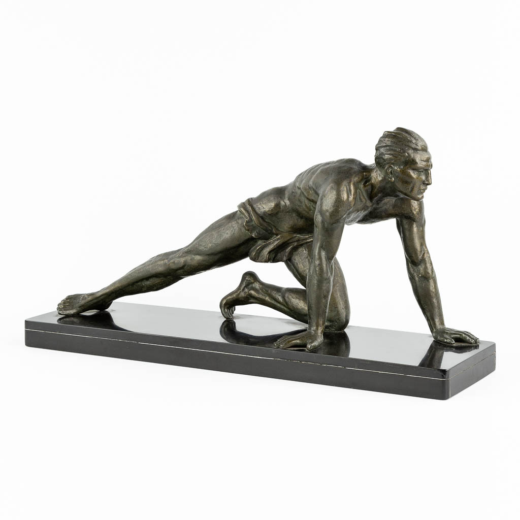 Jean DE RONCOURT (XIX-XX)(attr.) 'The Athlete' patinated spelter. (L:17 x W:60 x H:31 cm)