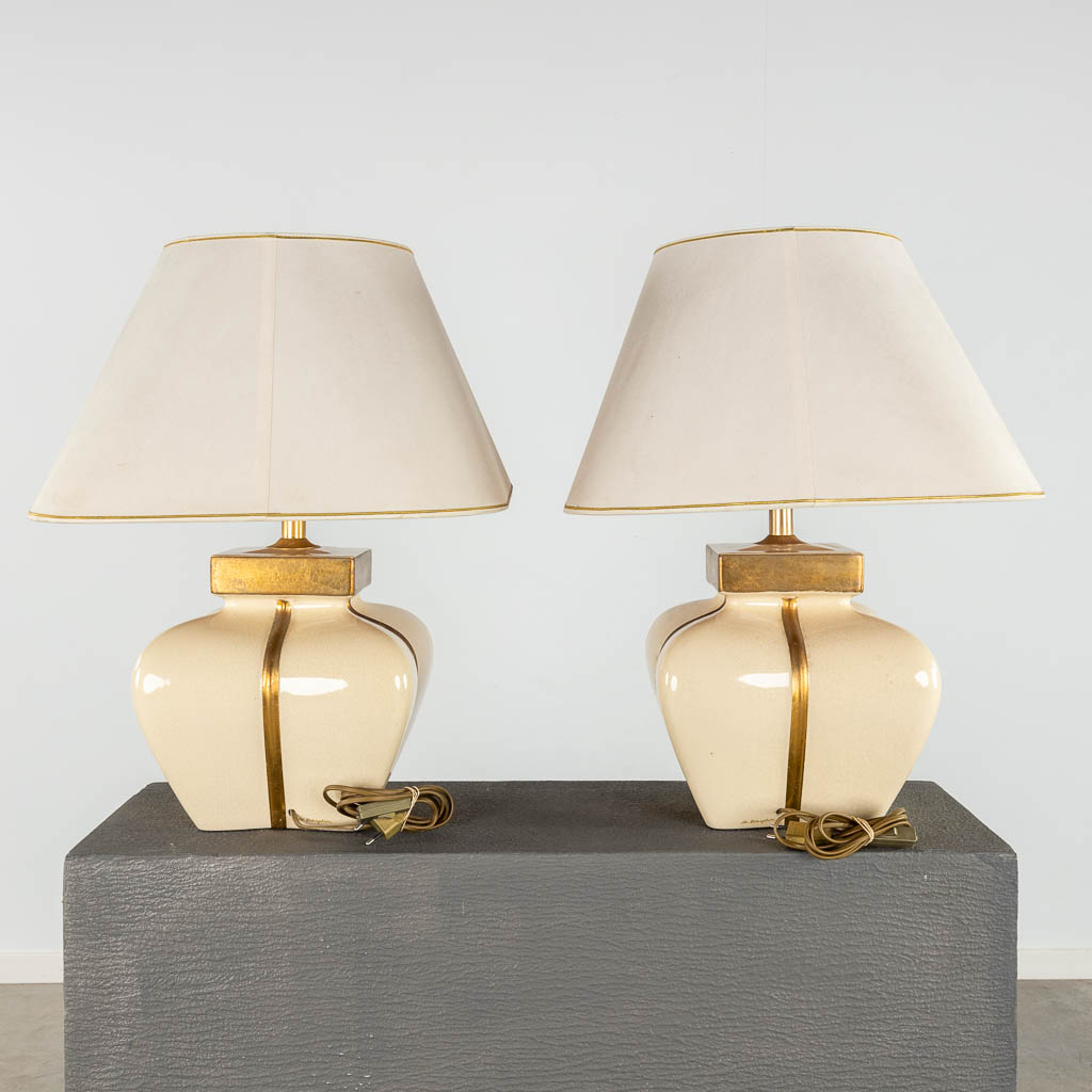 Maison Le Dauphin, a pair of table lamps, circa 1980. (D:27 x W:27 x H:58 cm)