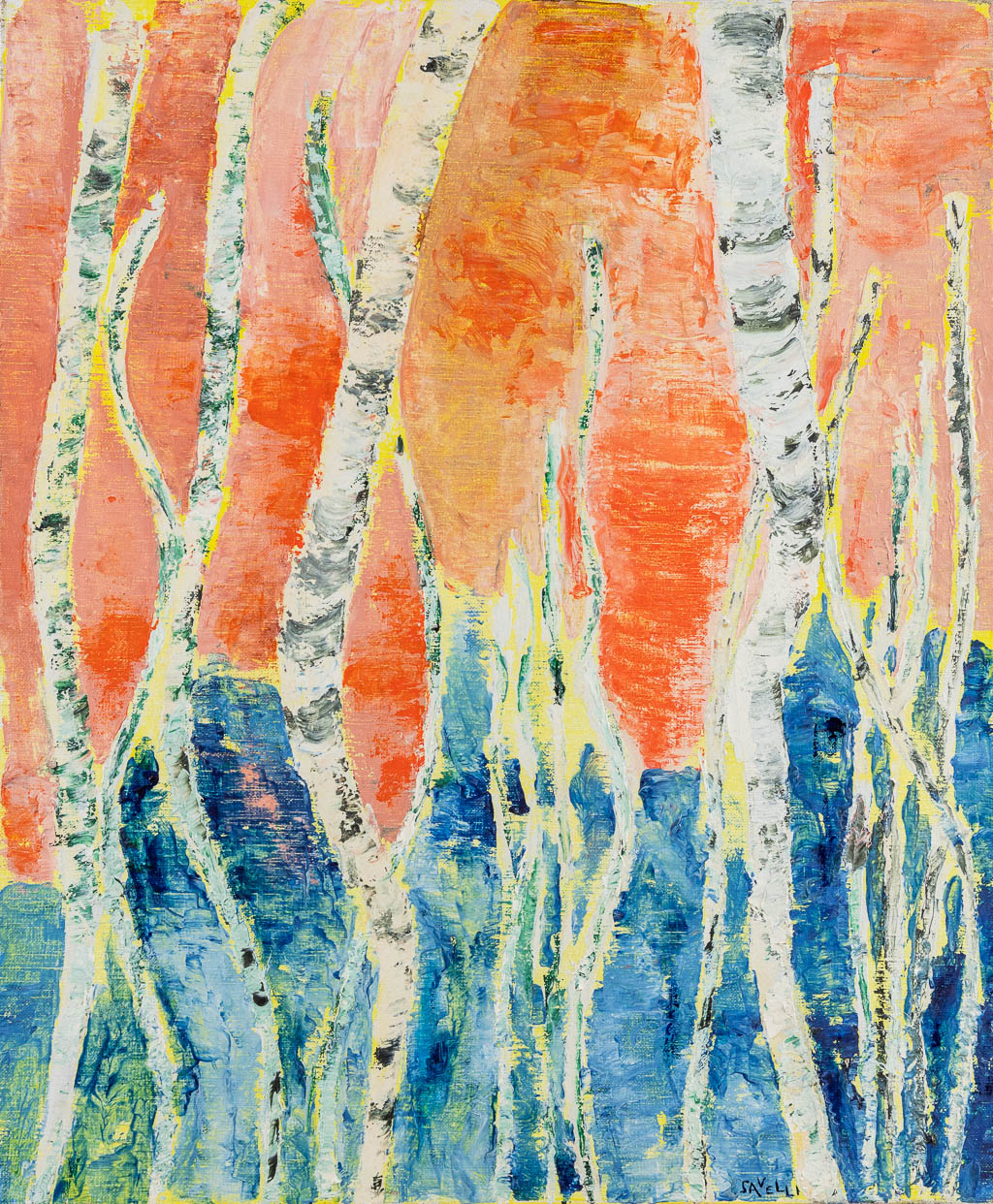 Angelo SAVELLI (1911-1995) 'Abstract Bos' olie op doek. (W:50 x H:60 cm)