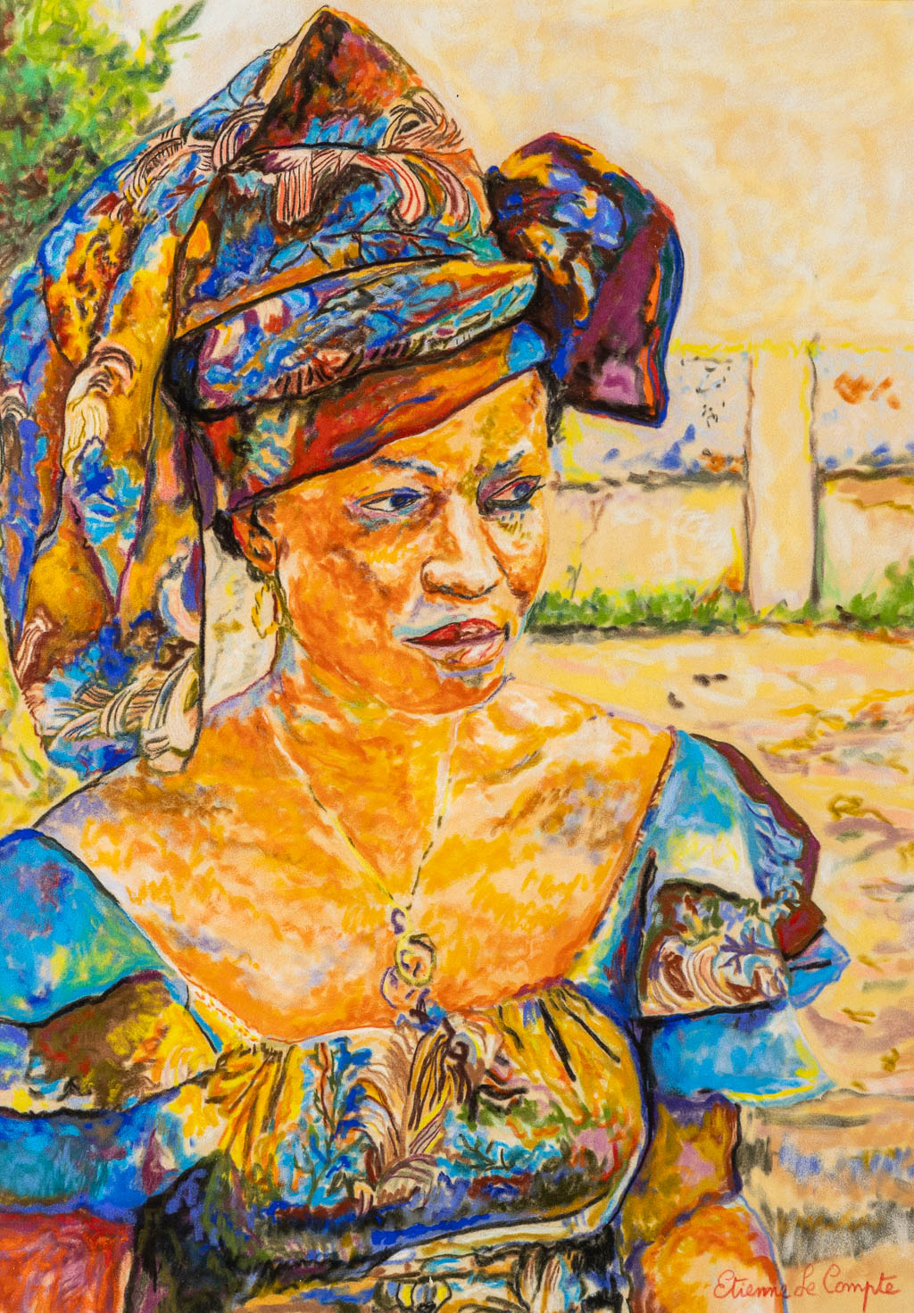 Étienne LE COMPTE (1931-2010) 'African Lady'. (W:50 x H:70 cm)