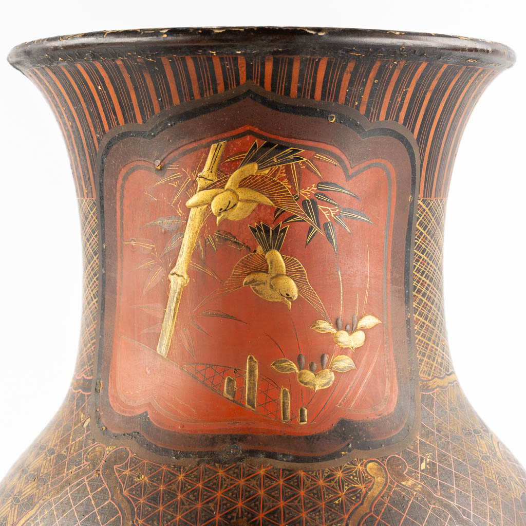 A Japanese porcelain vase, finished with red and gold lacquer. Meij period. (H:61 x D:27 cm)