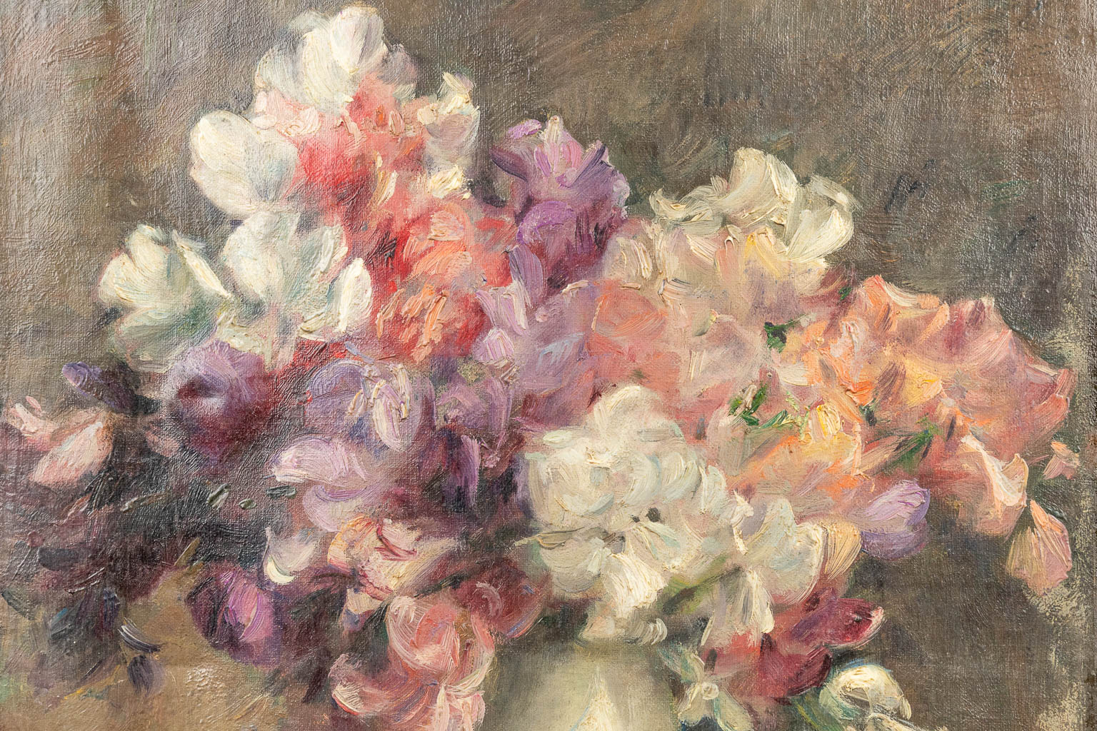 Edgard FIEVEZ (1880-1976) 'Bloemenboeket' een schilderij, olie op doek. (32 x 40 cm)