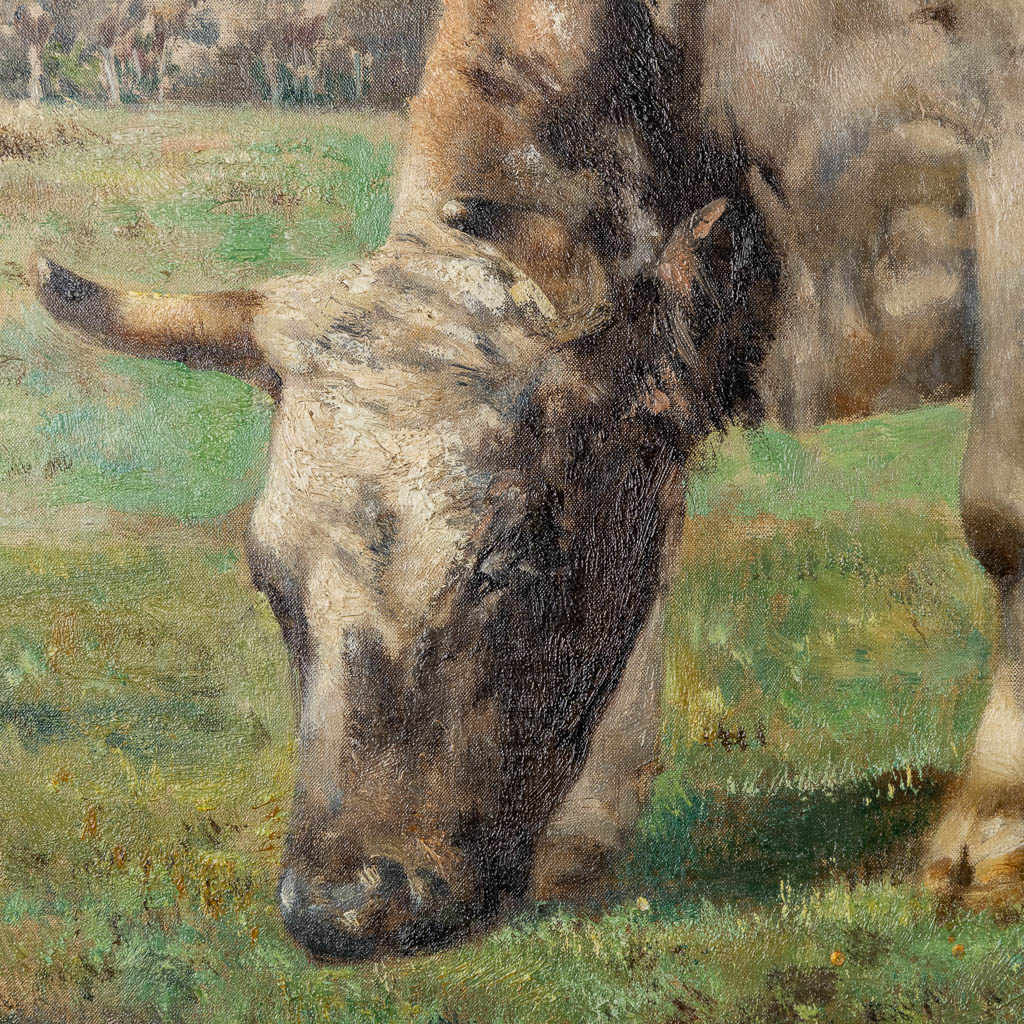 Alfred  VERWEE (1838-1895) 'Twee grazende koeien' olie op doek. (W:107 x H:81 cm)