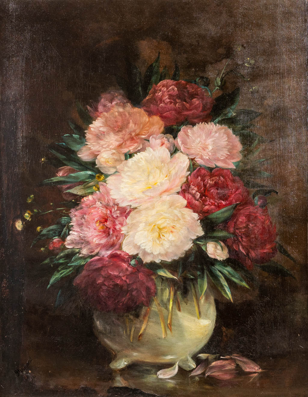 François Joseph HUYGENS (1820-1908) 'Bloemenstilleven' olie op doek. (W:75 x H:101 cm)