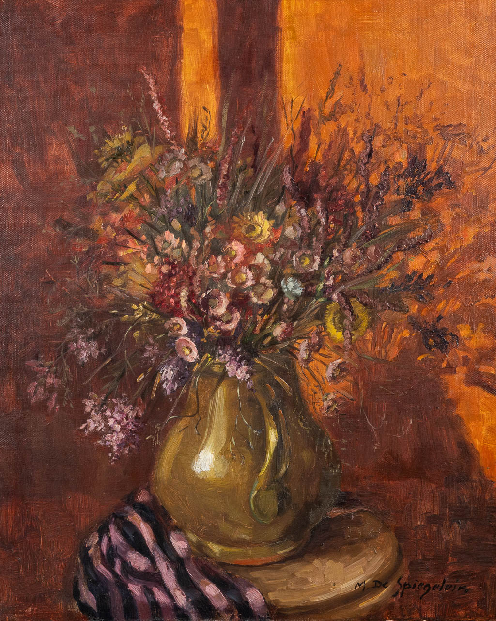 Marthe DE SPIEGELEIR (1897-1991) 'Bloemen' olie op doek. (W:45 x H:55 cm)