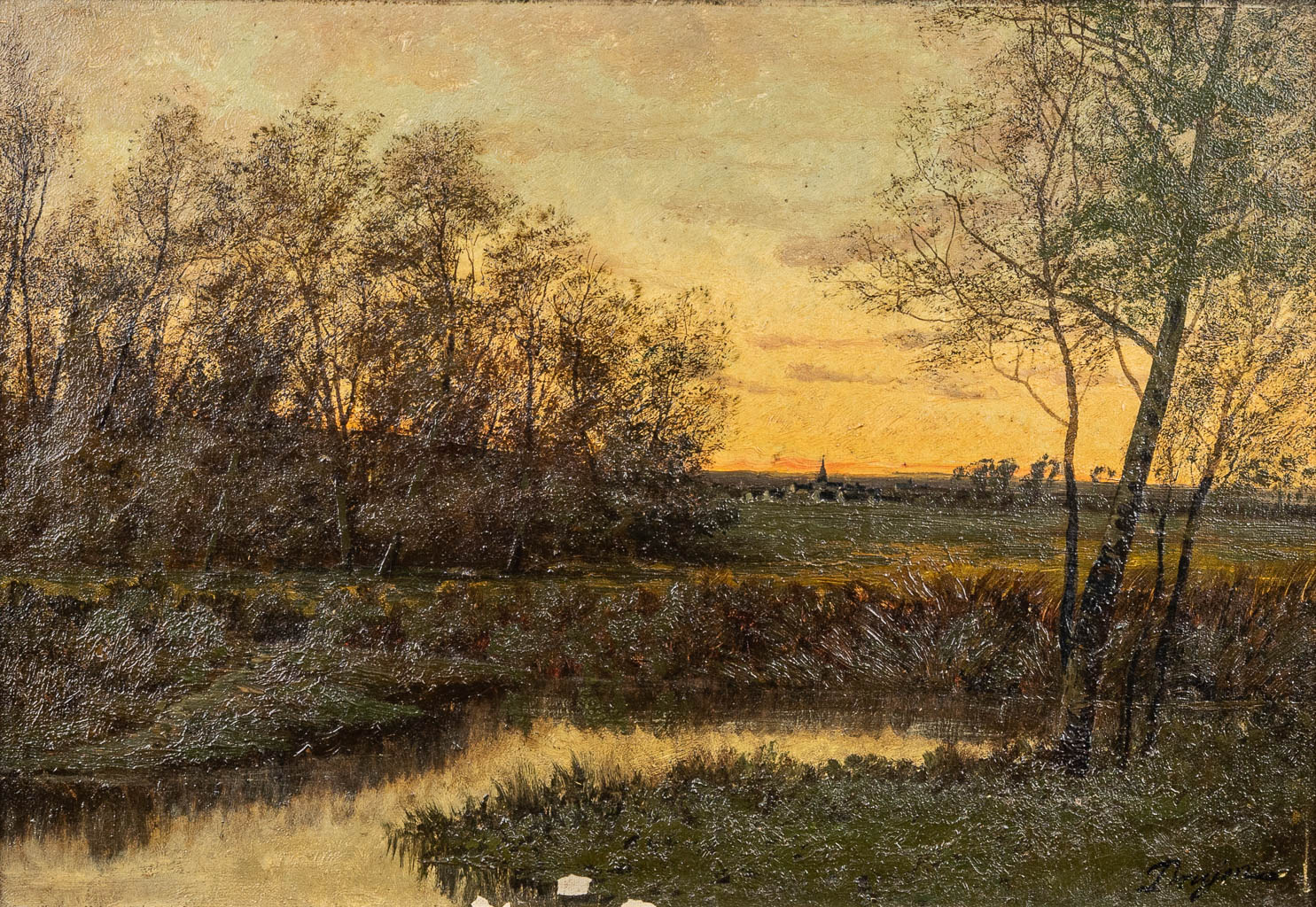 A. DRUJON (XIX) 'Landschap' een schilderij, olie op doek. 19de eeuw. (55 x 38 cm)