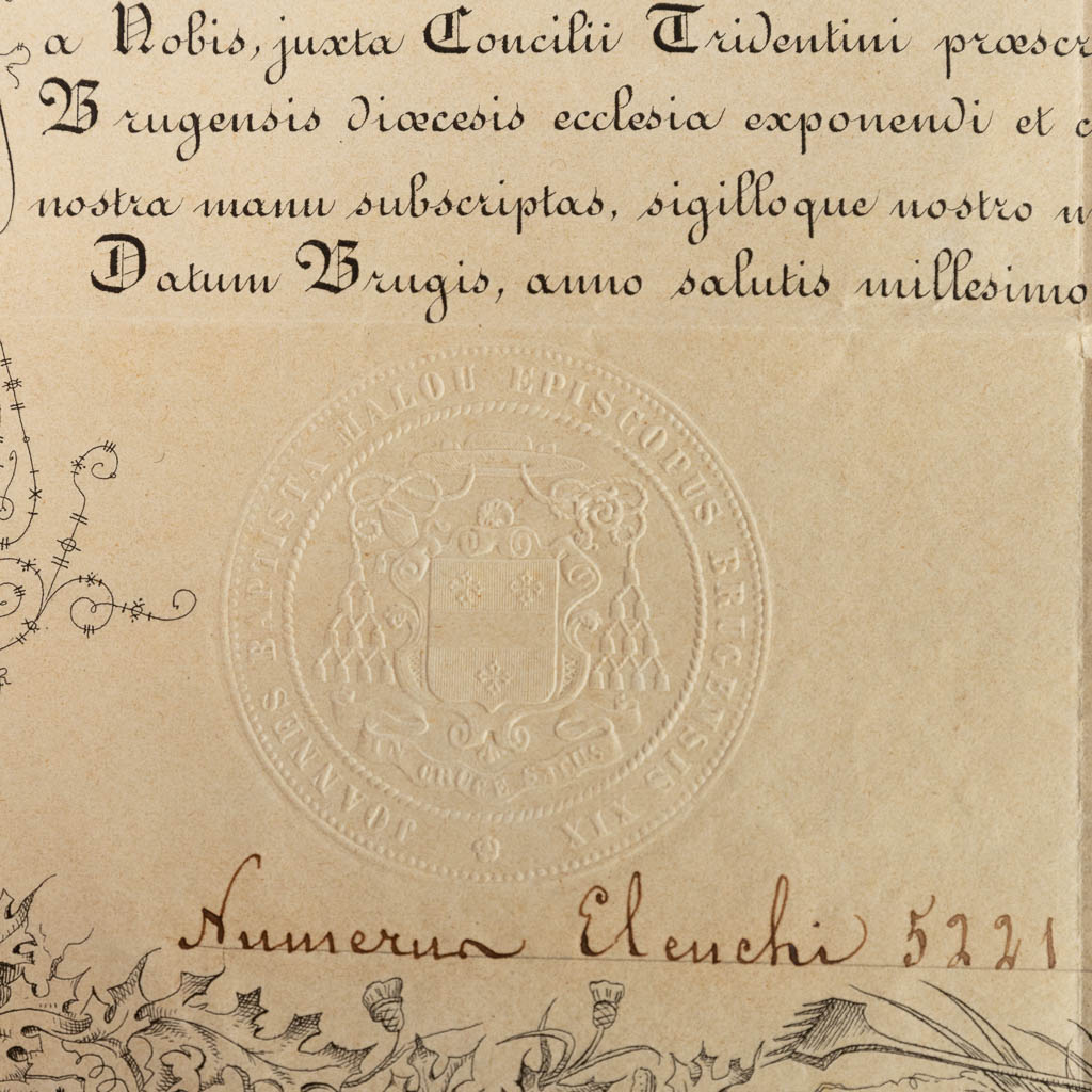 Een verzegelde theca met relikwie: Ex Arca Sepulcrali Sancti Alois Gonzagae, Confessoris