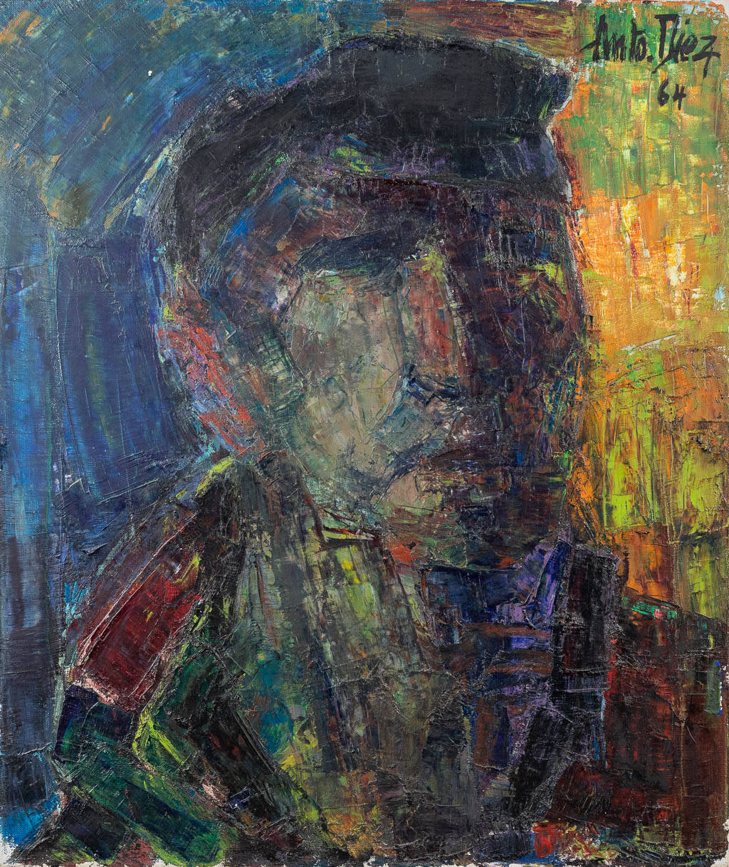 Anto DIEZ (1914-1992) 'Portait of a Miner' oil on canvas. 1964 (W:55 x H:65 cm)