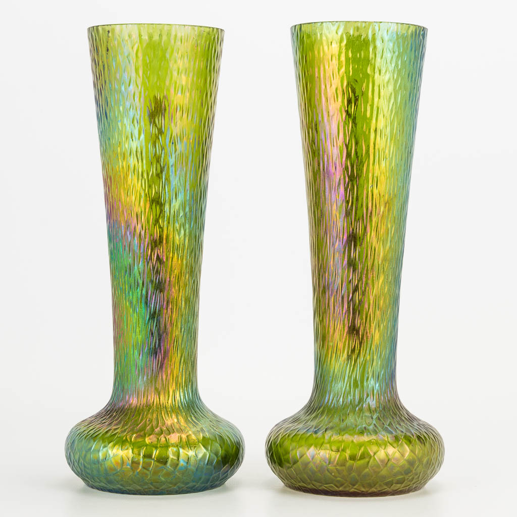 Pallme König a pair of pâte de verre vases in art nouveau style. (H:27cm)