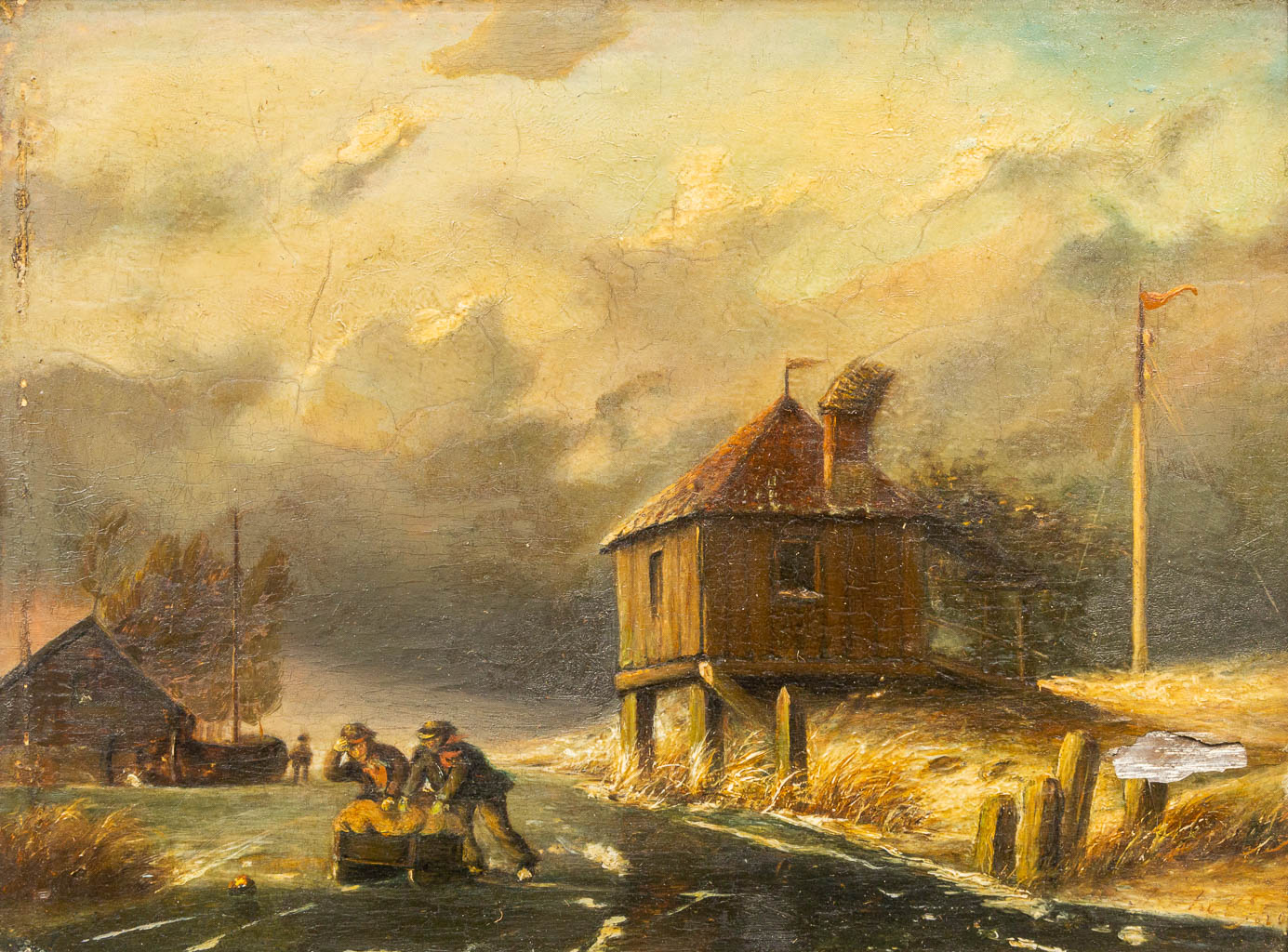 Andreas SCHELFHOUT (1787-1870) a painting 'winter Landscape with figurines' oil on panel. 19th century. (24 x 18 cm)