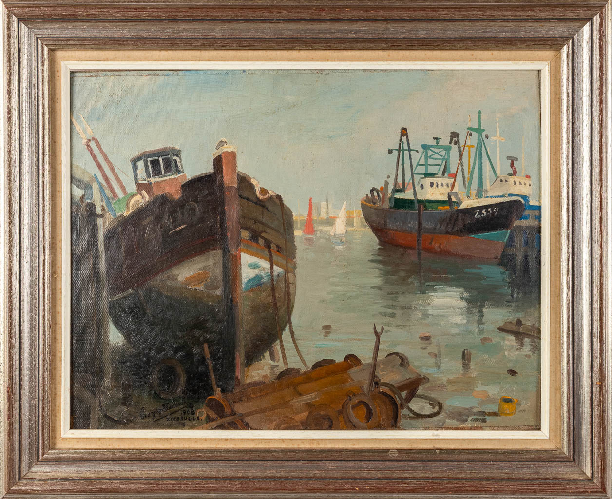 Georges FREDERIC (1900-1981) 'Zeebrugge 1968' oil on board. (W:47,5 x H:36,5 cm)