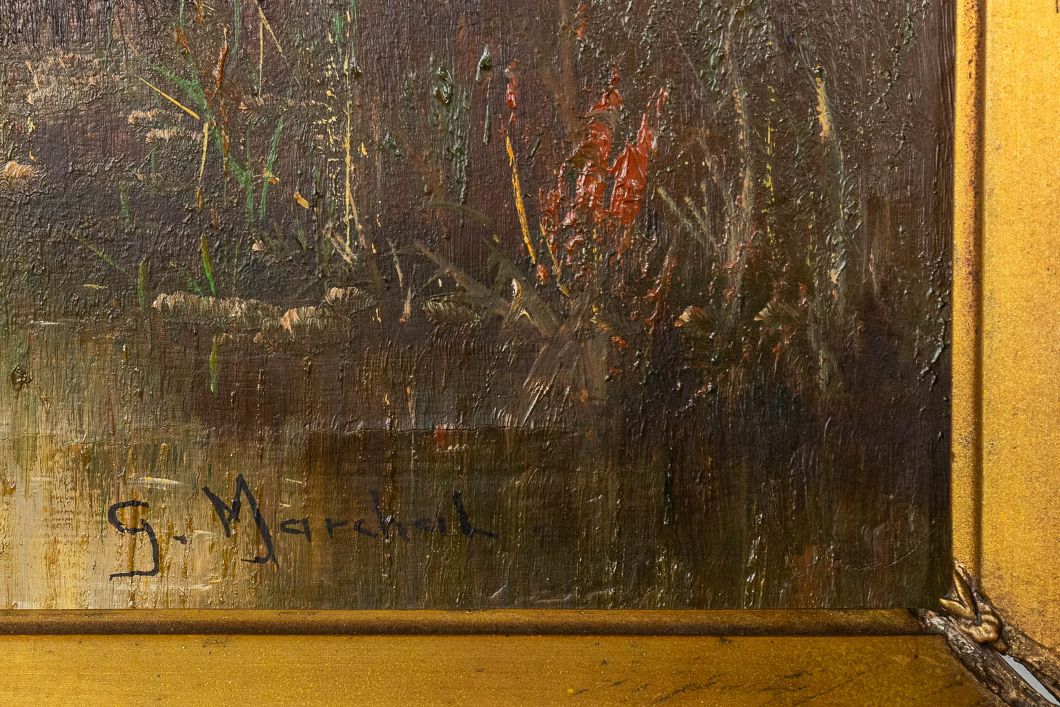 Dame met schapen, een schilderij, olie op doek. Getekend G. Marchal. (W:91 x H:65 cm)