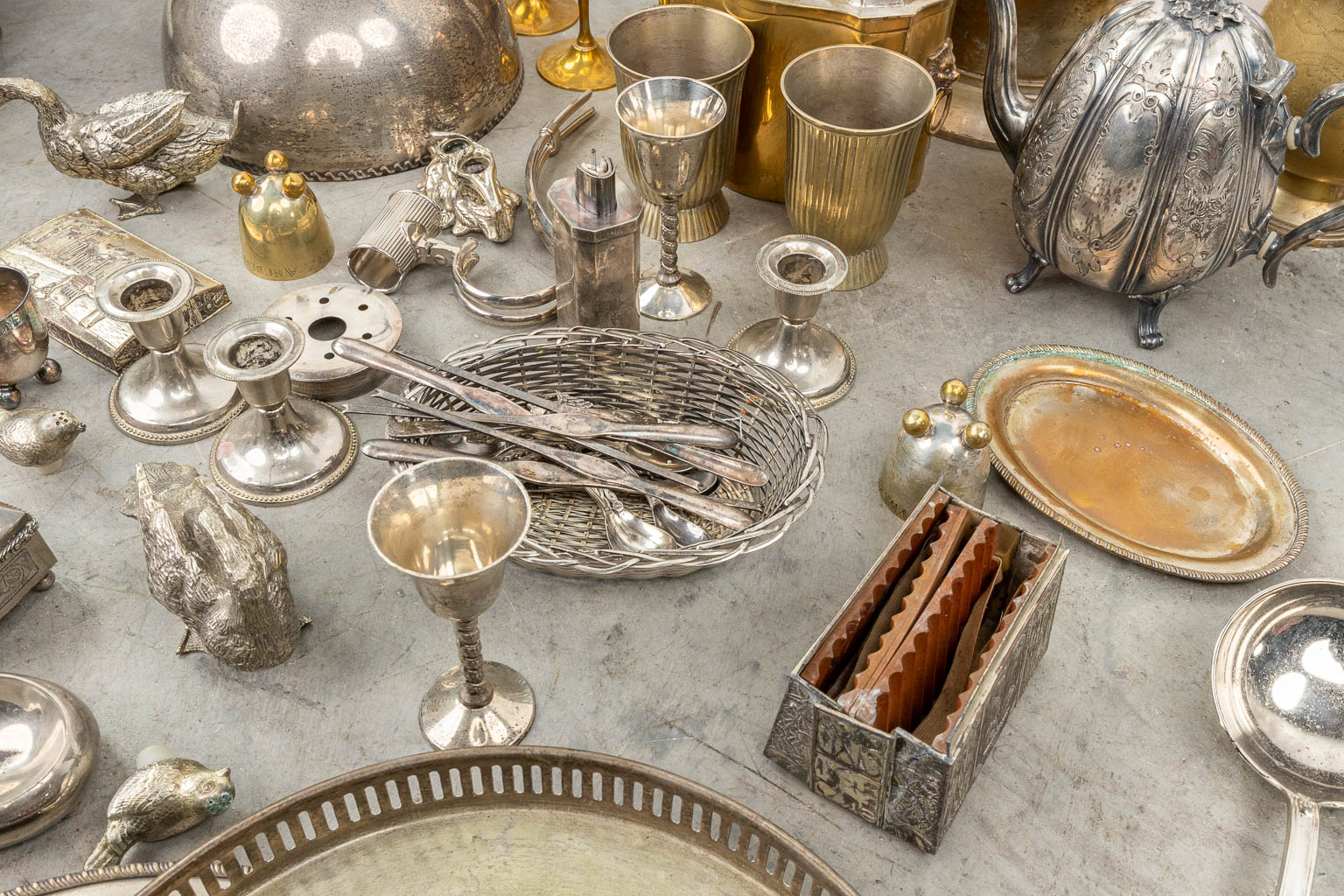 A large collection of silver-plated items. 