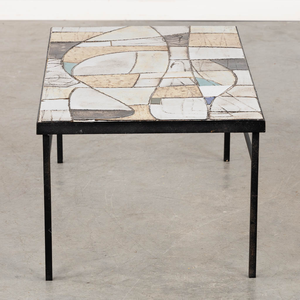 A mid-century coffee table, metal with ceramic tiles. (L:45 x W:78 x H:34 cm)