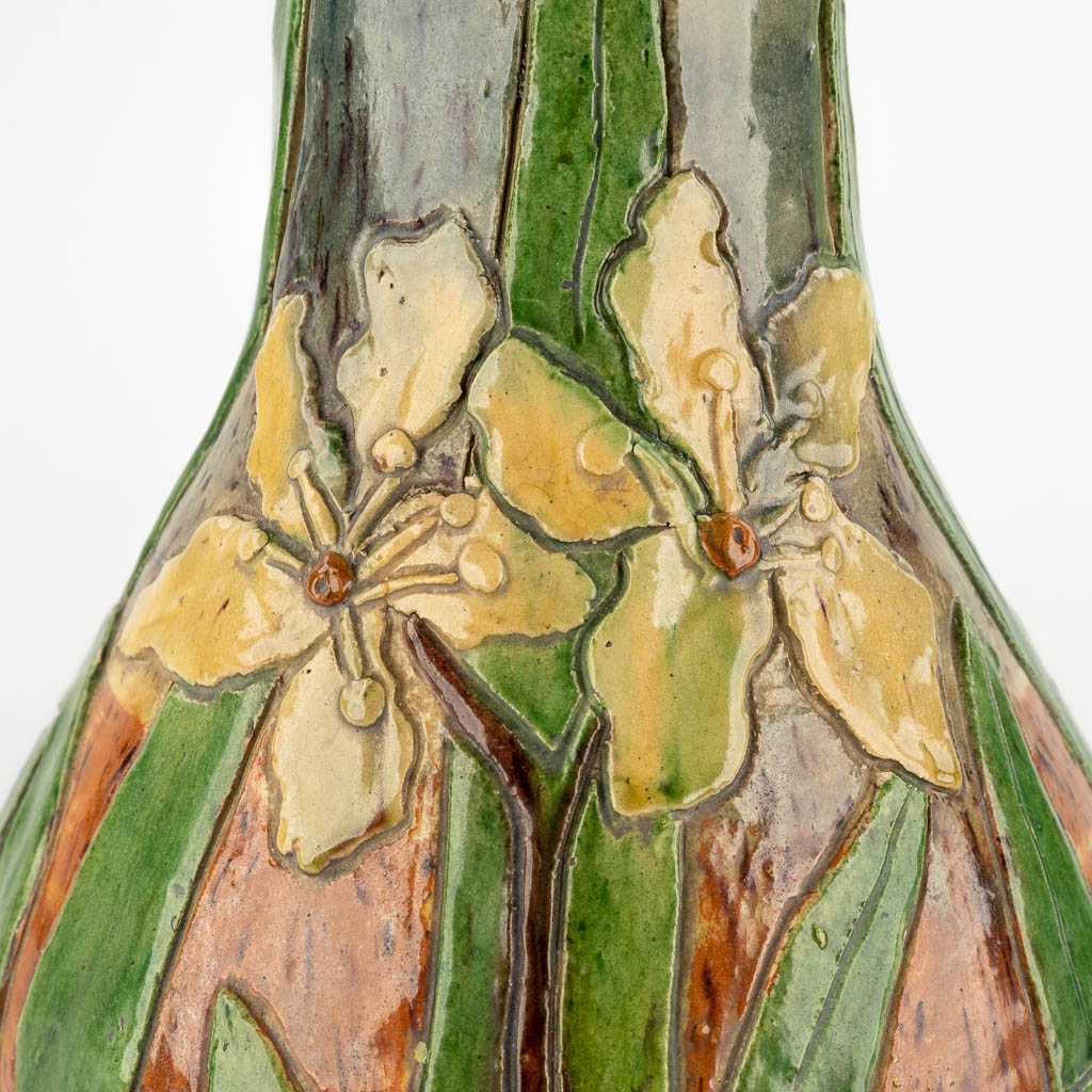 A Vase, Flemish Earthenware decorated with flowers and bees, Torhout. (H:44 x D:24 cm)