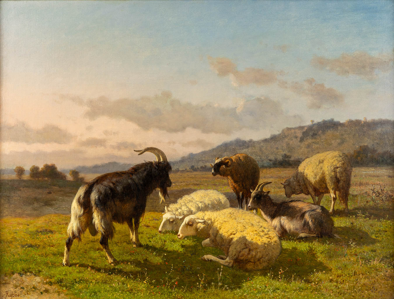 Louis ROBBE (1806-1887) 'Schapen en een ram' olie op doek. (W:76 x H:57 cm)