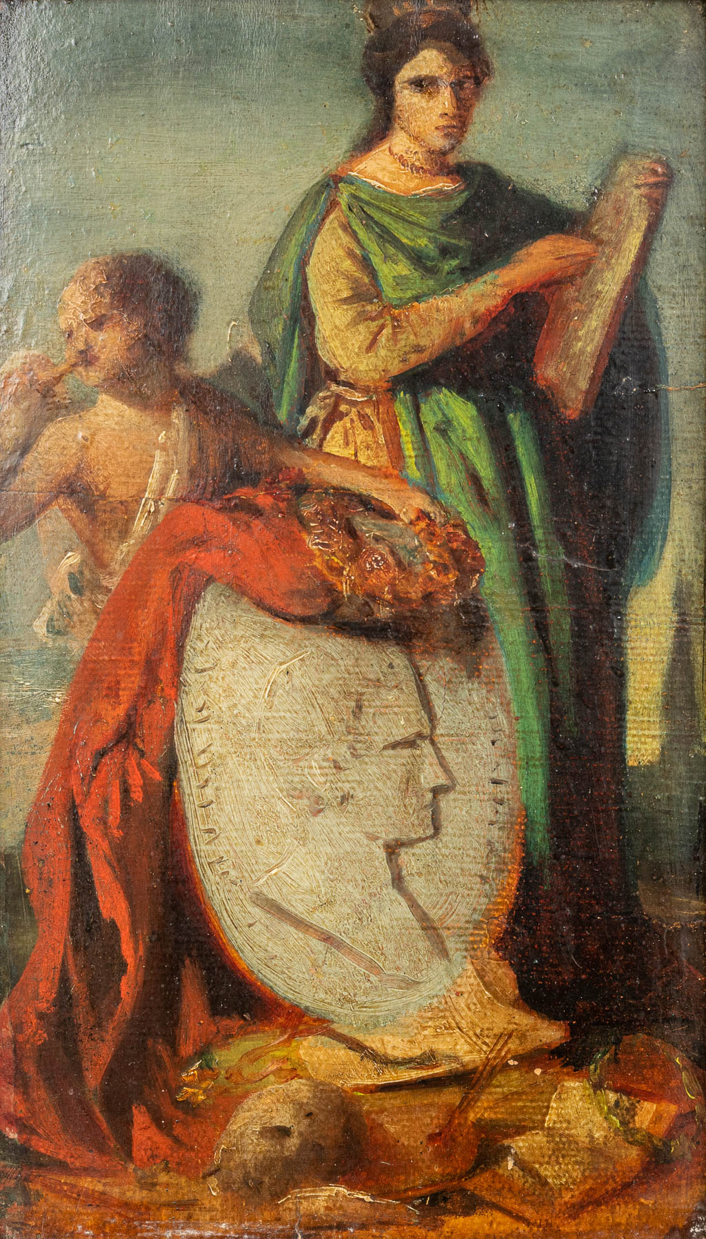 Naar Eugène DELACROIX (1798-1863) 'Romeinse figuren' een schilderij olie op doek, gekleefd op paneel. 