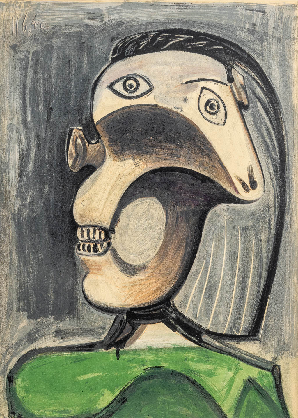 Pablo PICASSO (1881-1973) 'Head Of A Woman' een ingekaderde druk. (W:26 x H:37 cm)