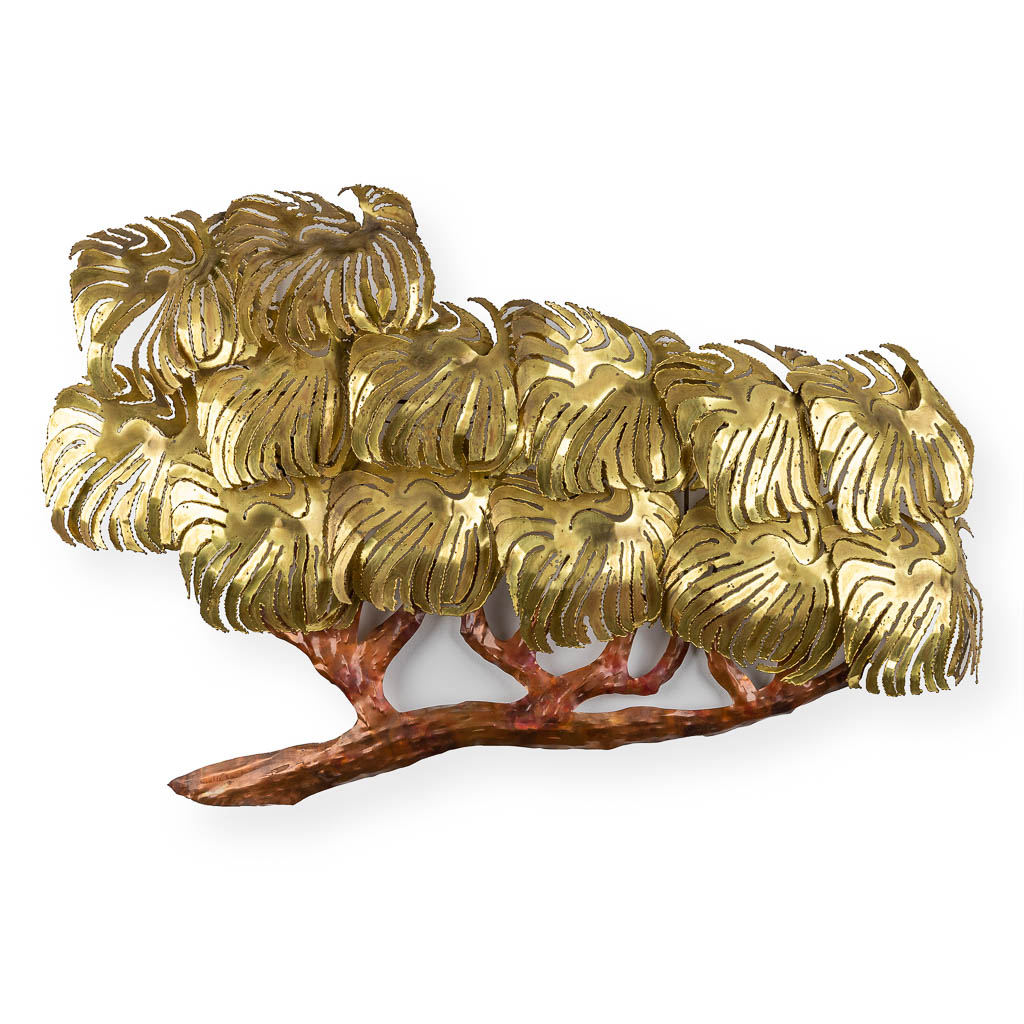Daniel DHAESELEER (XX-XXI) 'Palm tree wall lamp' brass and copper. (W:120 x H:81 cm)