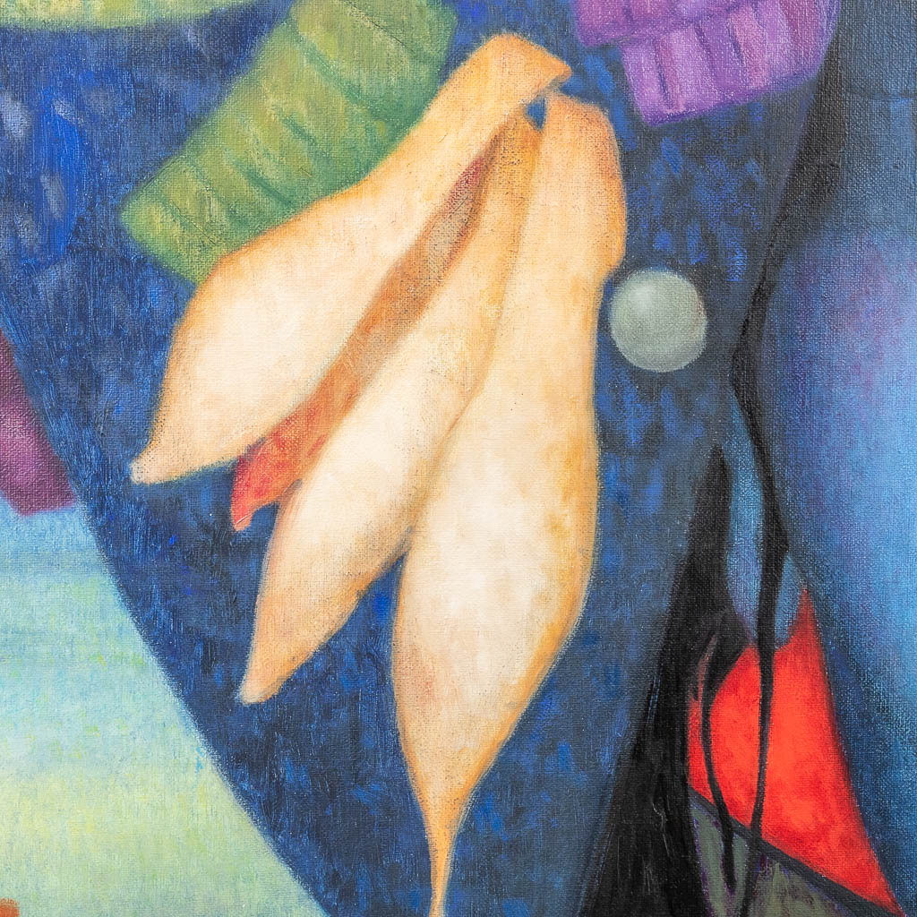 Jef VAN TUERENHOUT (1926-2006) 'Met haar ogen vol schaduw', een schilderij, olie op doek. (150 x 200 cm)