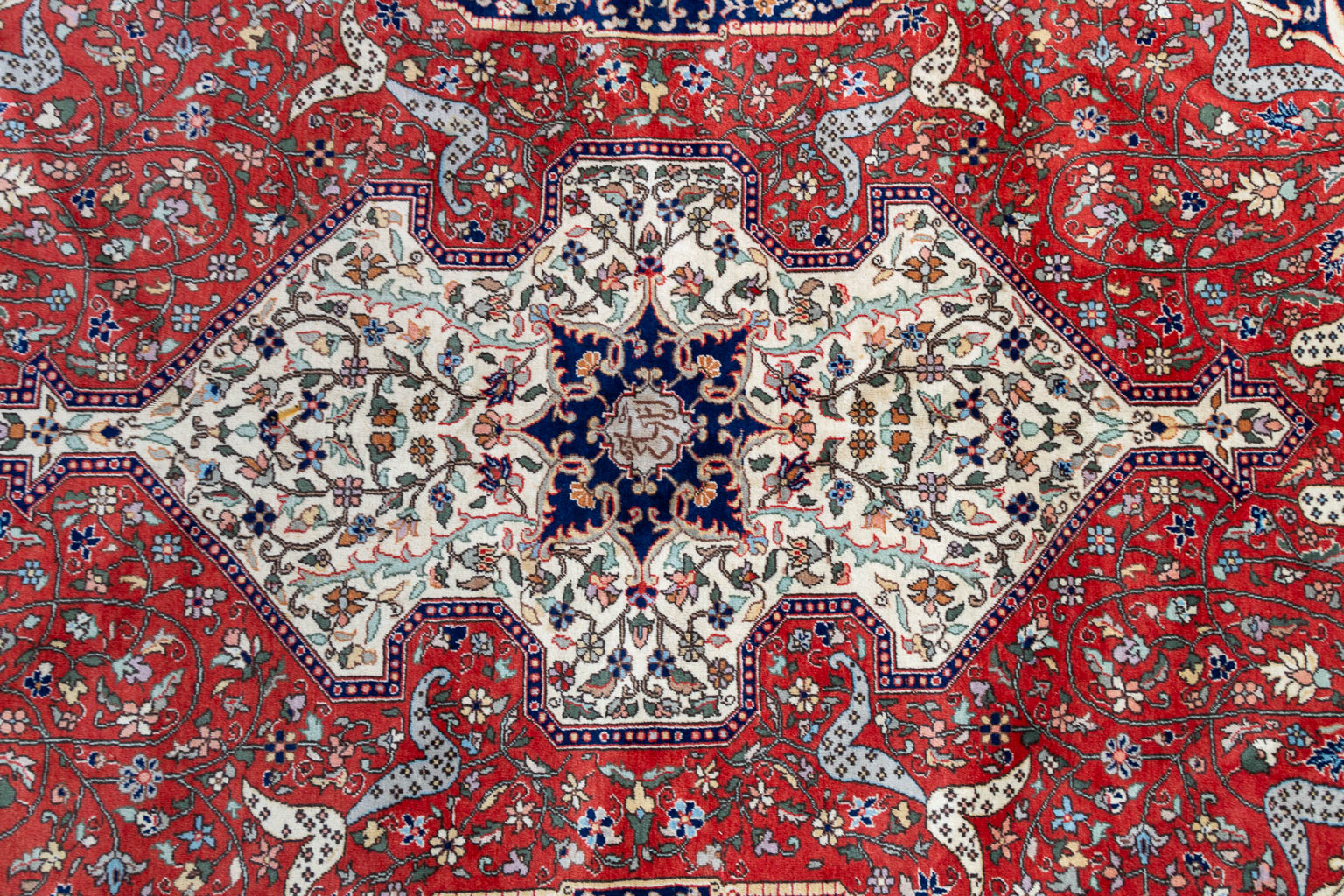 An Oriental hand-made carpet with Arabic Poems, Kashan. (L:382 x W:277 cm)