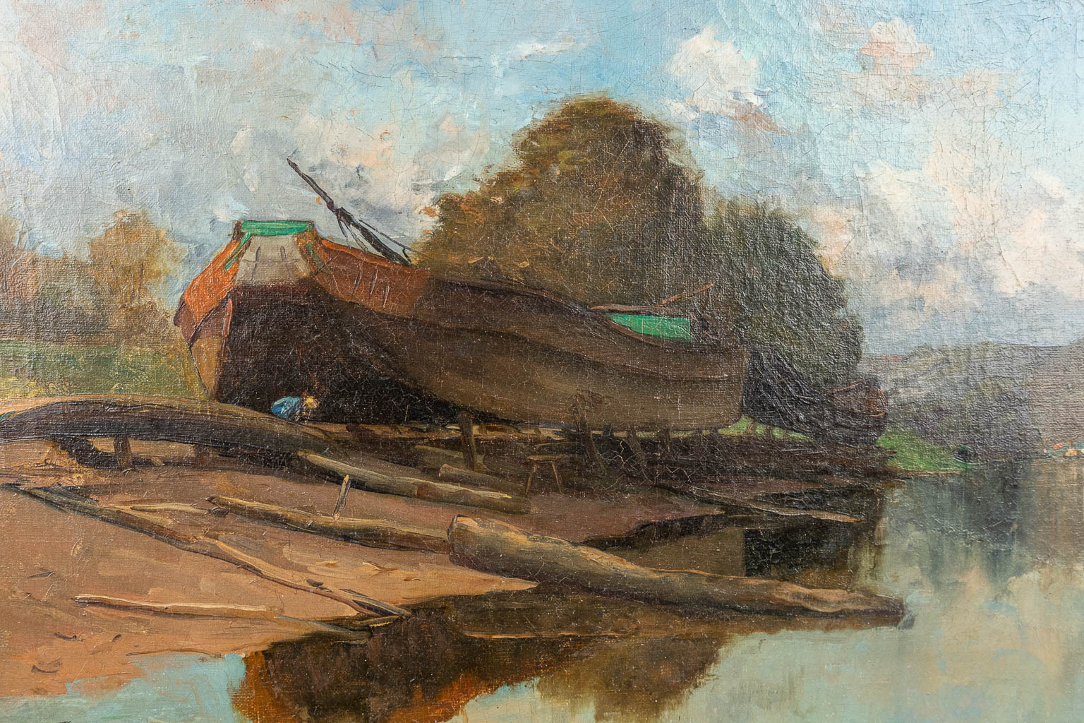 Maurice HAGEMANS (1852-1917) 'Het Droogdok' een schilderij, olie op doek. 