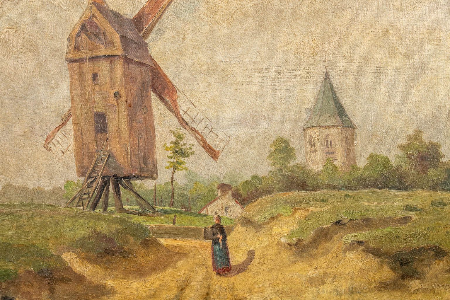 Emmanuel VIERIN (1869-1954) 'Landschap met molen' 1889. Een schilderij, olie op doek. (55 x 40 cm)