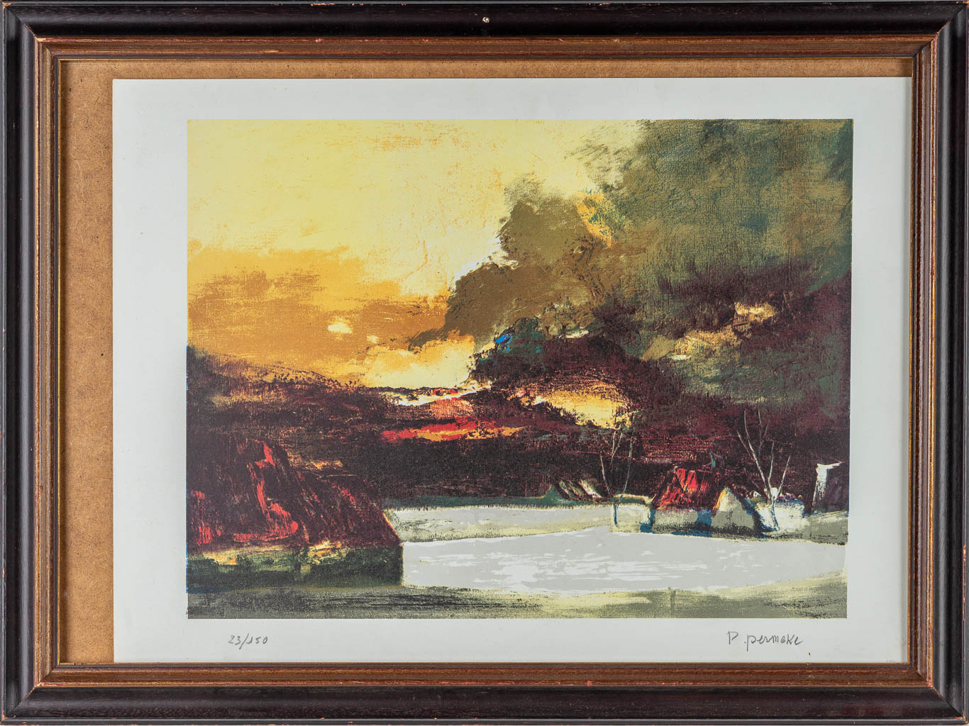 Paul PERMEKE (1918-1990) 'Landschap' een lithografie, 23/150 (52 x 42 cm)